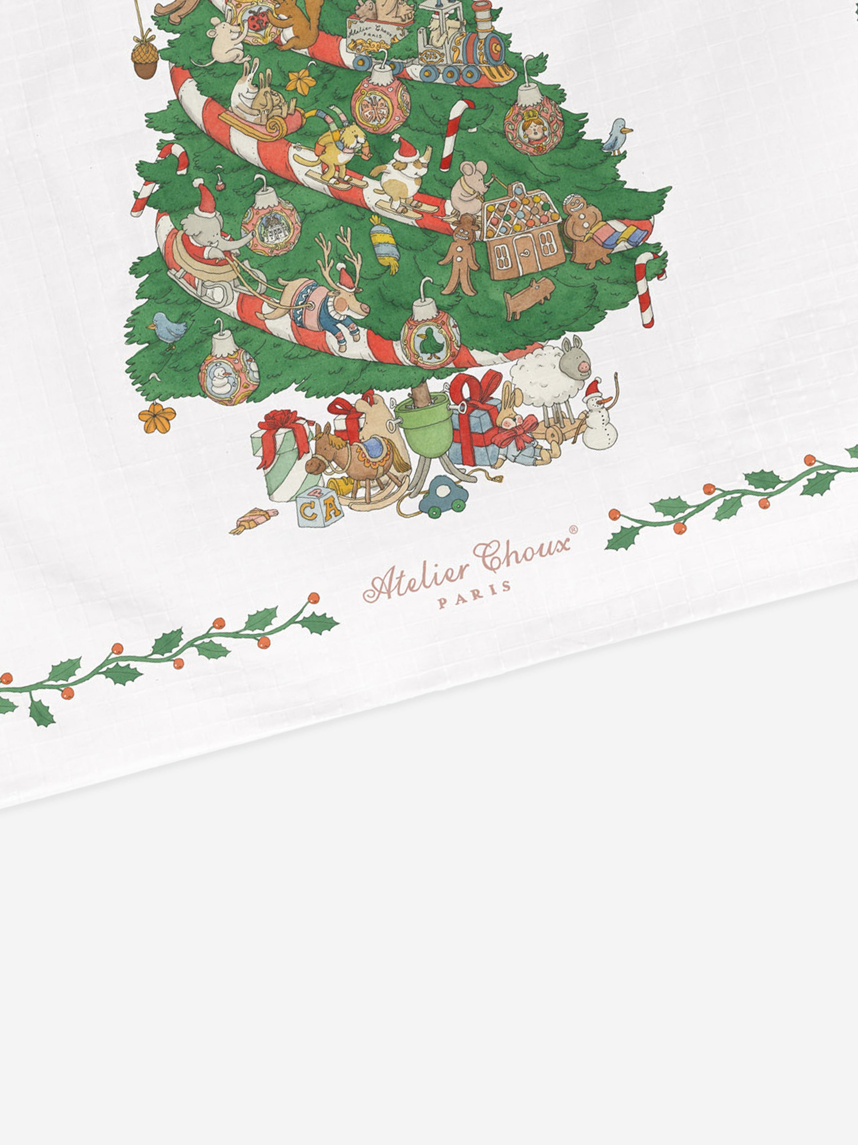 Atelier Choux White Baby Christmas Morning Swaddle Blanket 100cm - Soft Newborn Swaddling for Holiday Photos & Cozy Nursery Decor