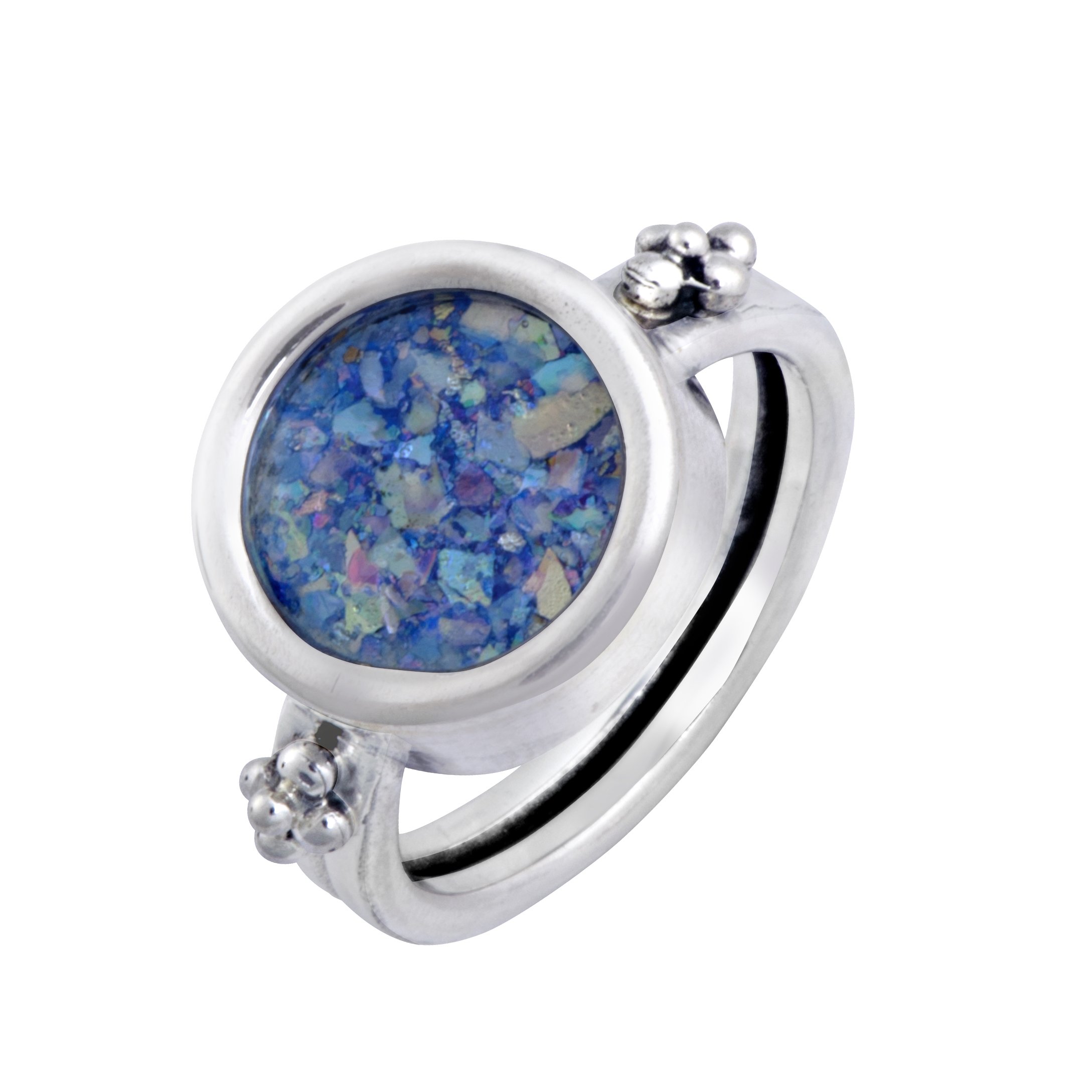 Ancient Roman Glass Sterling Silver Ring - Vintage Blue Glass Jewelry for Women - Perfect for Weddings, Parties & Everyday Elegance