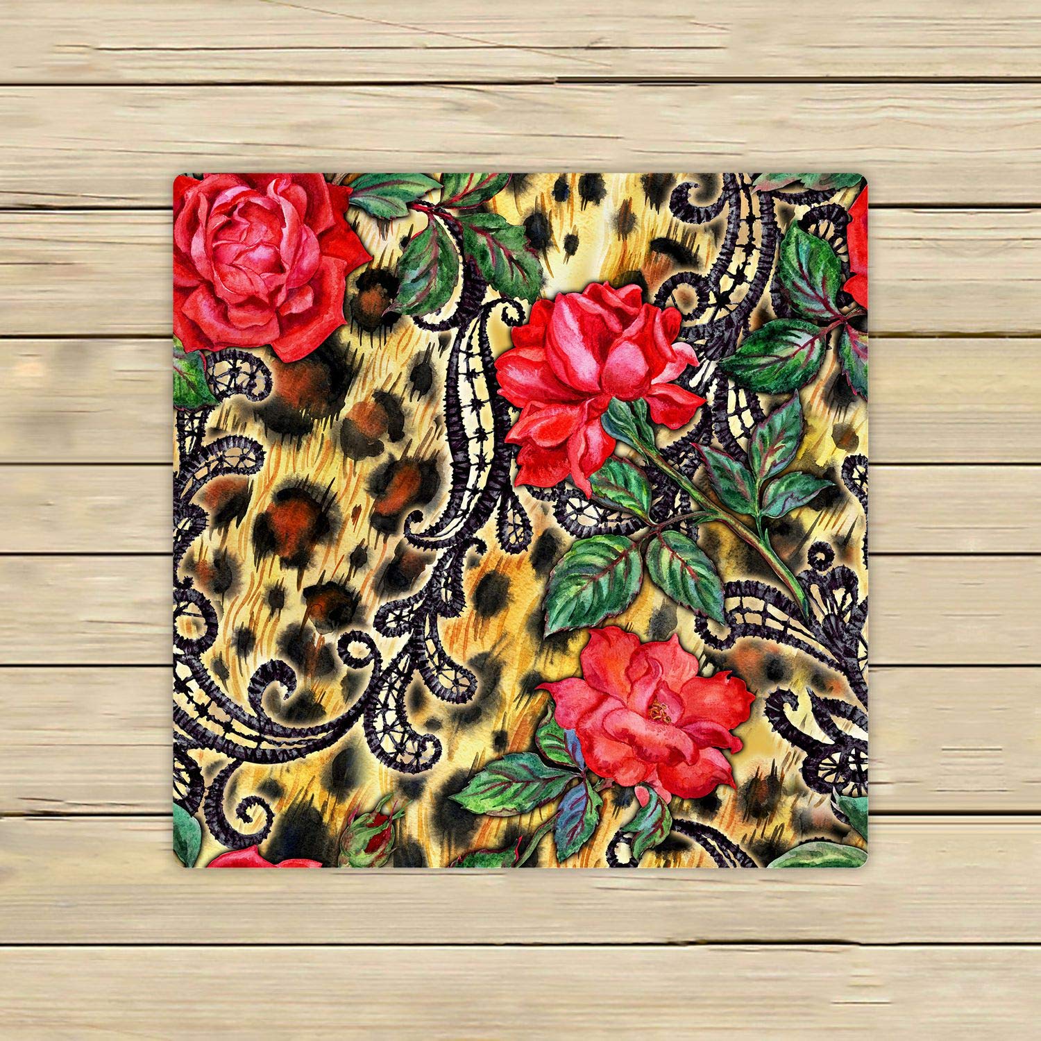 ABPHQTO Red Roses Lace Leopard Print Towel - 13x13 Inch Soft Absorbent Bath, Beach, Pool, Spa & Travel Towel for Women | Perfect for Gym, Yoga, Vacation & Gift Giving