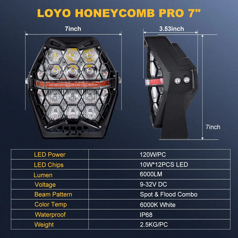 LOYO 7 Inch 240W LED Pod Lights - 2PC White & Amber Spot Flood Combo for Offroad Driving - Waterproof Ditch Lights for UTV, ATV, Jeep Wrangler, Truck, Pickup - Perfect for Night Off-Roading, Camping & Trail Adventures