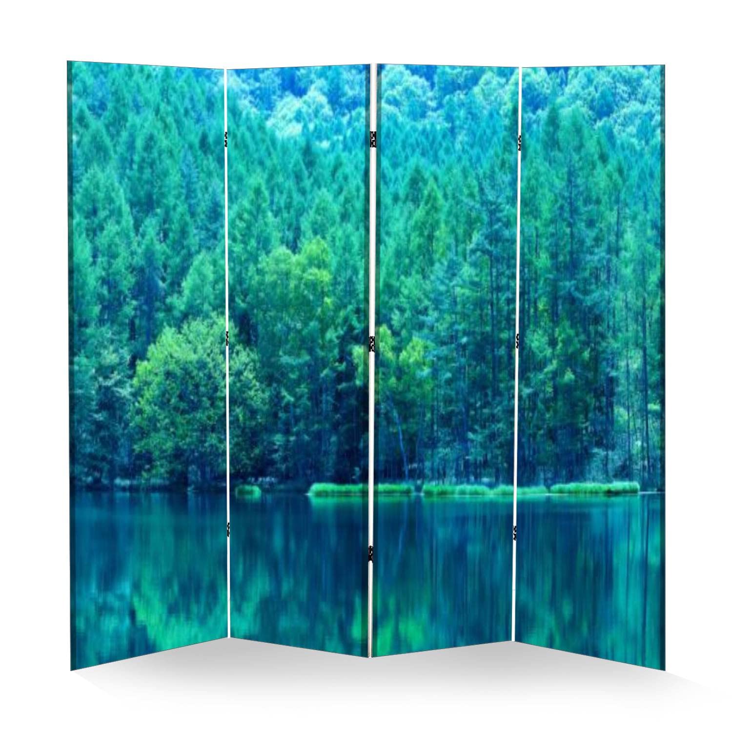 APED DECOR 4-Panel Wooden Room Divider - Japanese Green Pond Folding Privacy Screen, Dual-Sided Canvas Partition for Home & Office | Perfect for Living Room, Bedroom, Studio, and Workspace Separation
