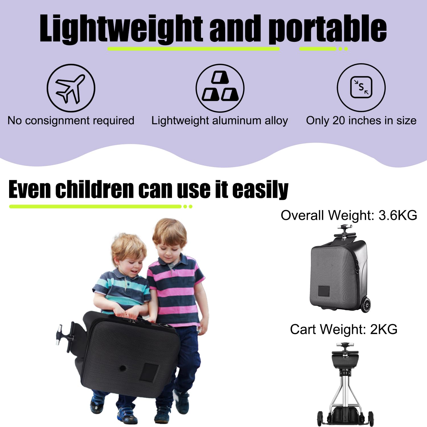 **Kids Ride-On Suitcase - 2-in-1 Travel Luggage & Stroller for Children, Durable Black Carry-On Boarding Toy for Toddlers - Perfect for Airports, School Trips & Family Vacations**