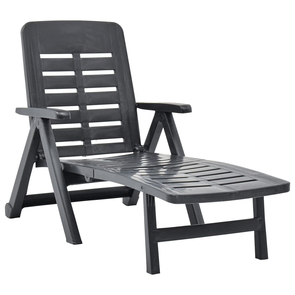 vidaXL Anthracite Plastic Folding Sun Lounger – Weatherproof, Lightweight Outdoor Chaise Lounge for Patio, Garden, Poolside & Beach | Foldable Space-Saving Design | Low Maintenance Durable Furniture for Relaxing in Sun
