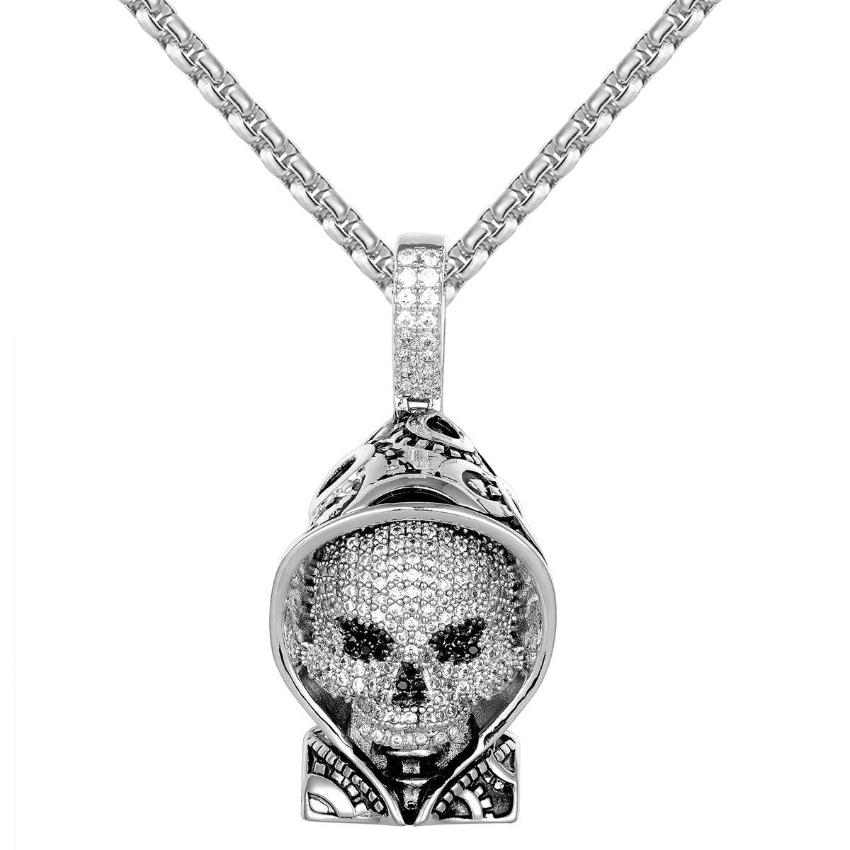 Gothic Skull Face Grinding Gear Hoodie with Solid Back and Designer Chain - Perfect for Punk Rock Concerts, Halloween Costumes, and Streetwear Fashion