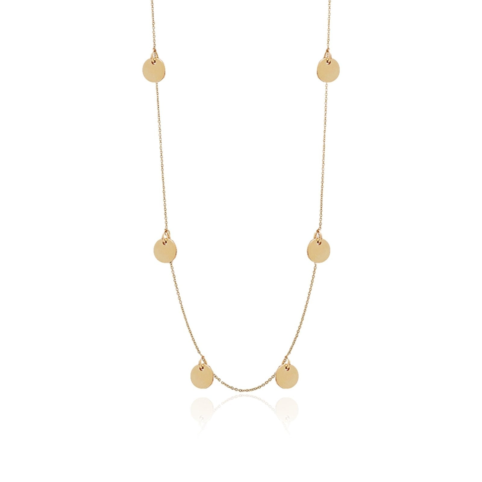 14K Yellow Gold Coin Station Necklace - Elegant Minimalist Jewelry for Women, Gift for Her, Birthday, Anniversary, Everyday Wear