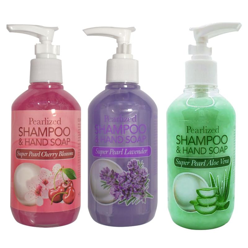 La Palm Pearlized Shampoo & Hand Soap Set - 8 oz (3 Scents: Aloe Vera, Cherry Blossom, Lavender) - Moisturizing & Gentle for Daily Hair & Hand Care - Perfect for Home, Travel & Gifts