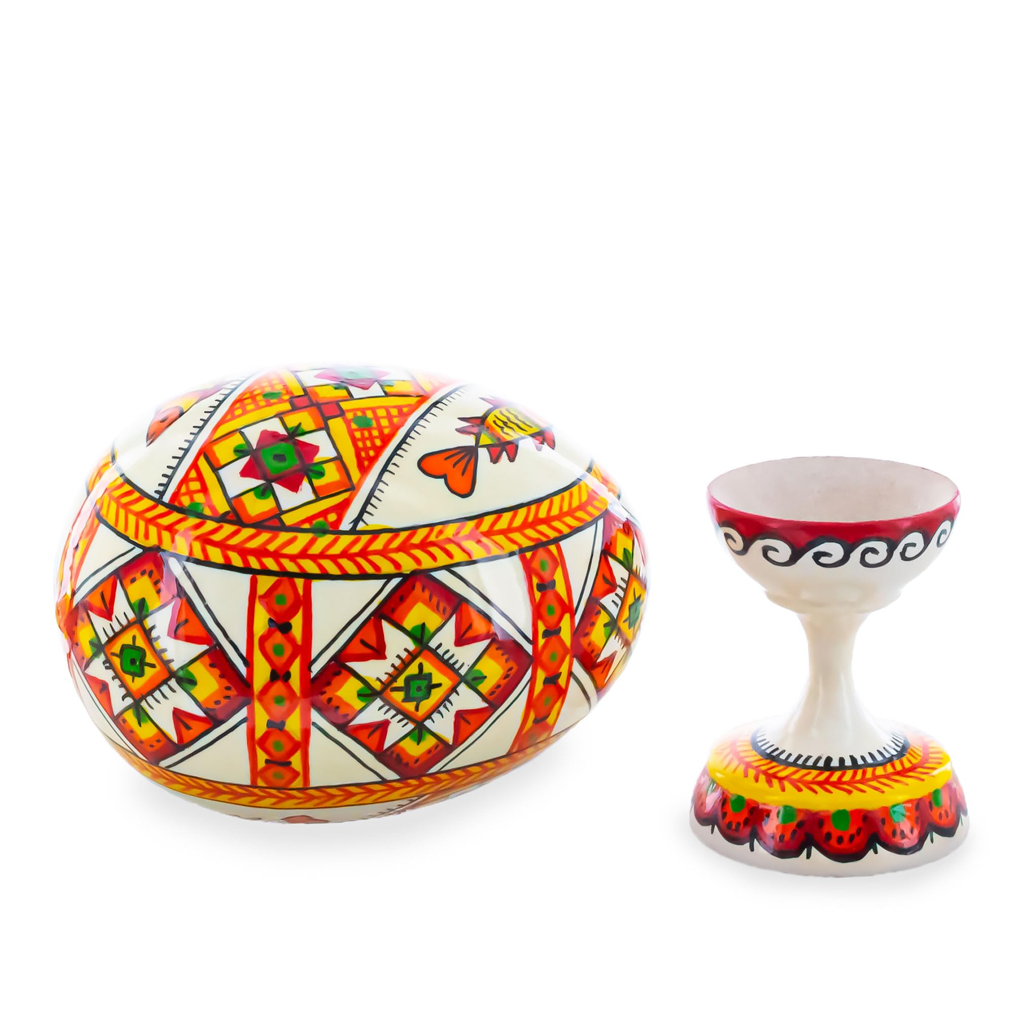Hand-Painted Ukrainian Wooden Easter Egg Pysanka - Traditional Folk Art Decor - 3.75 Inches with Display Stand - Perfect for Easter Decorations, Home Display & Cultural Gift Giving