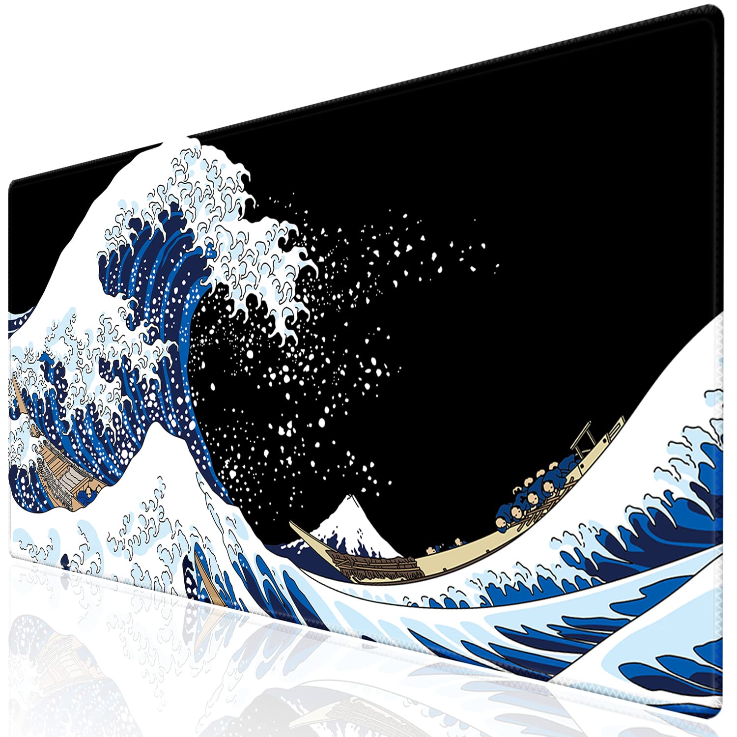 XXL Gaming Mouse Pad 35.5x15.75 Inch - Non-Slip Large Desk Pad with Stitched Edges, Waterproof Keyboard Mouse Mat for PC, Laptop, Office & Home Use - Perfect for Gaming, Work & Study - Sea Wave Design