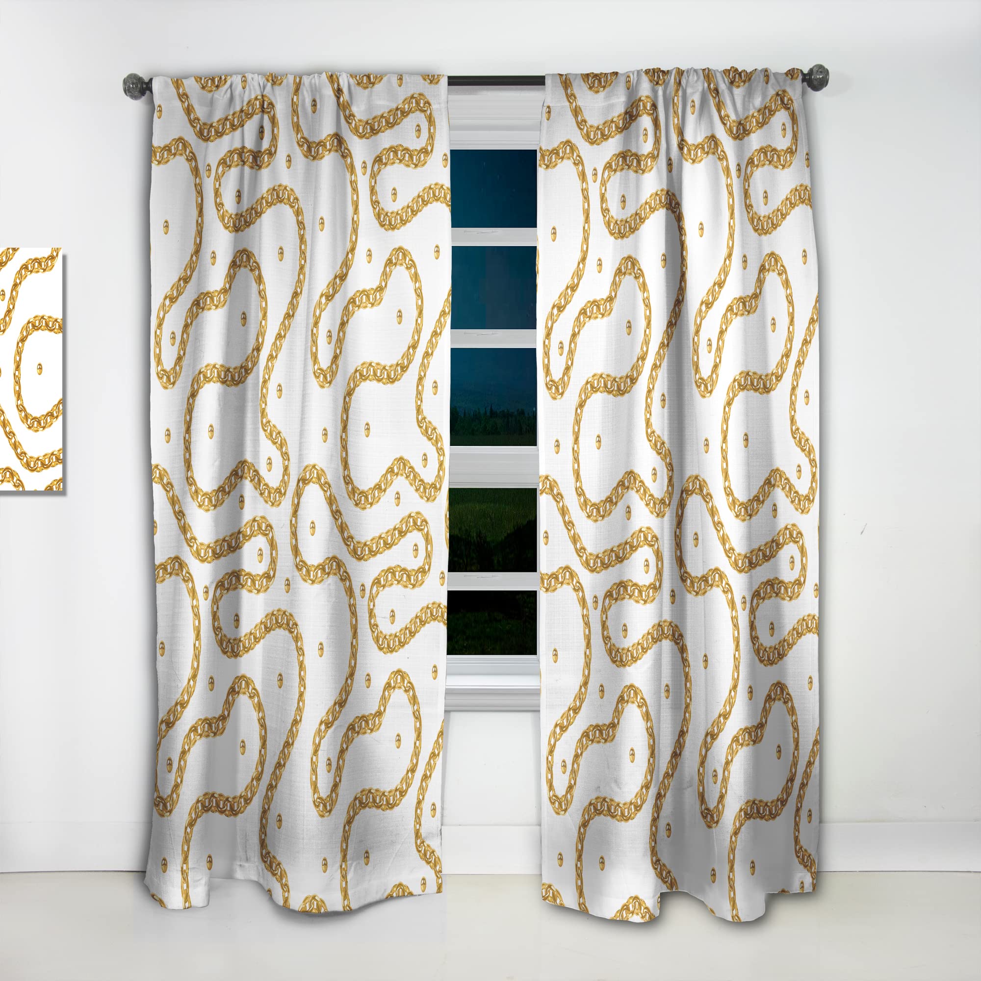 DesignQ 'Golden Chain Necklace' Thermal Insulated Curtain Panel - 52x120 Inches - Elegant Bedroom & Living Room Drapes for Home Decor, Blackout Window Treatment for Better Sleep & Energy Efficiency
