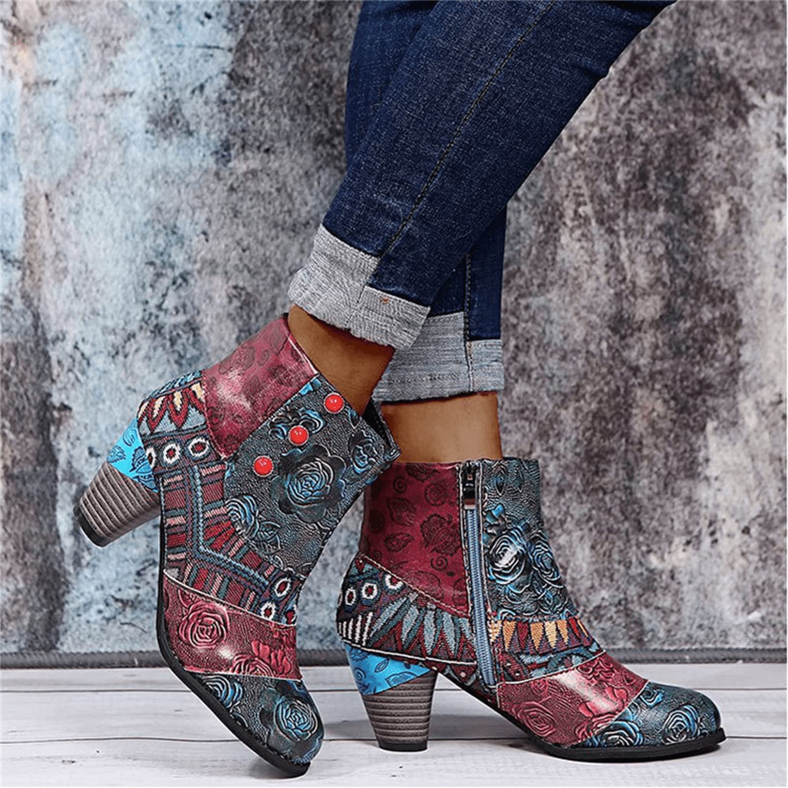 Lausiuoe Women's Ankle Boots - Low Heel Chunky Dressy Pointed Toe Side Zipper Booties - Fashion Western Short Boots for Casual Wear, Office & Night Out