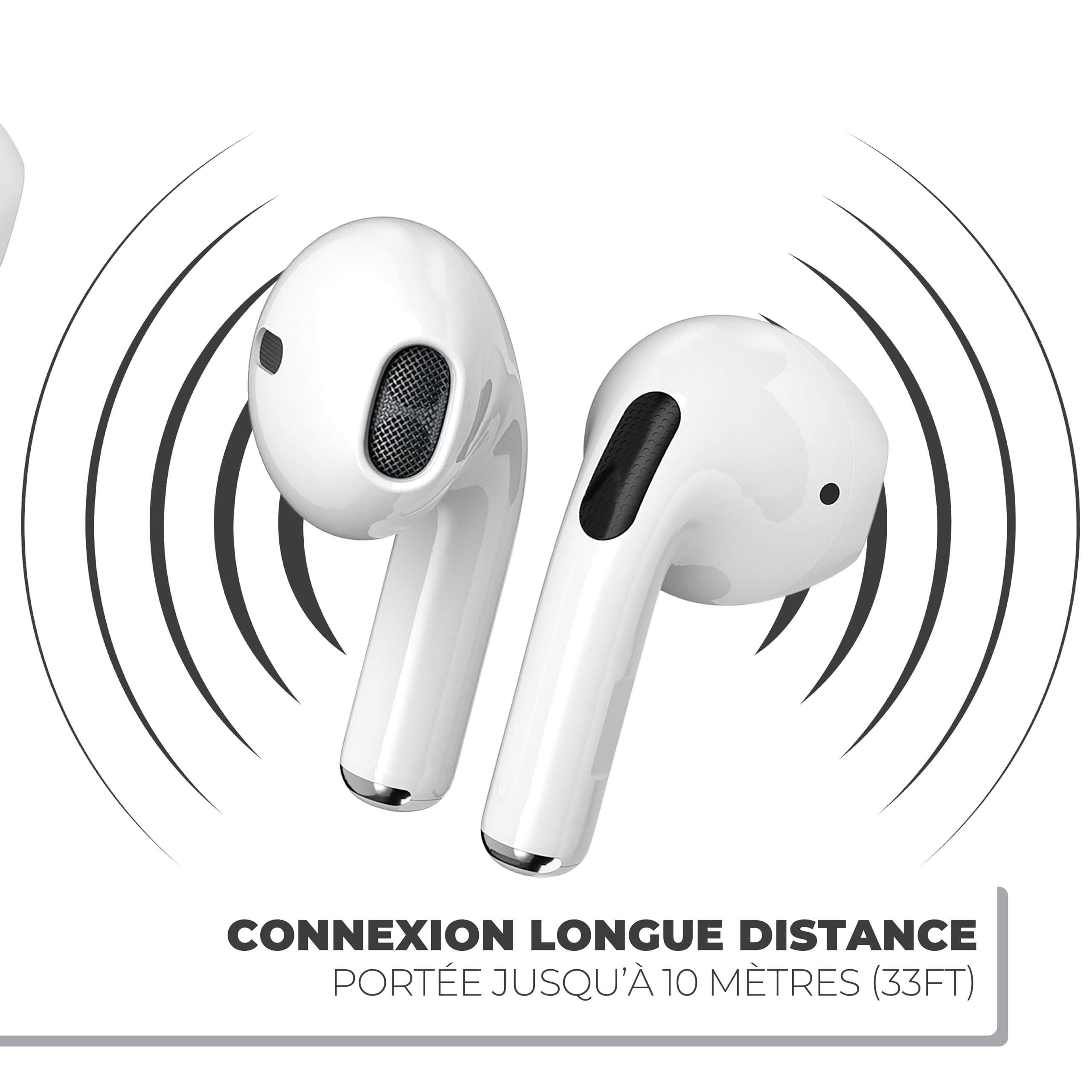 APM 600330 Wireless Bluetooth Headphones with Charging Case - Stereo Sound Earbuds, Noise Cancelling, Soft Silicone Ear Tips - Compatible with iPhone, Android, PC, Tablet - Perfect for Workouts, Commuting & Travel (White)