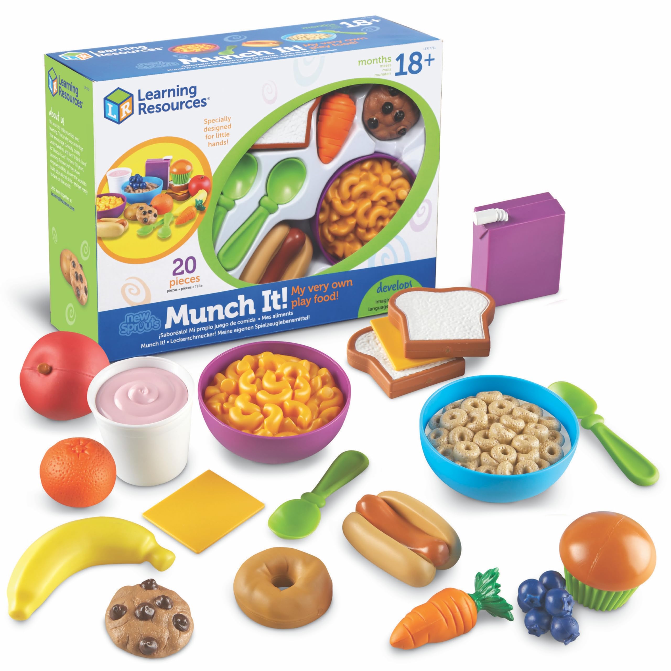 Learning Resources New Sprouts Munch It! Pretend Play Food Set - 20 Piece Toddler Picnic Toy for Imaginative Play & Early Learning - Perfect for Daycare, Preschool & Home Playtime - Ages 18 Months+