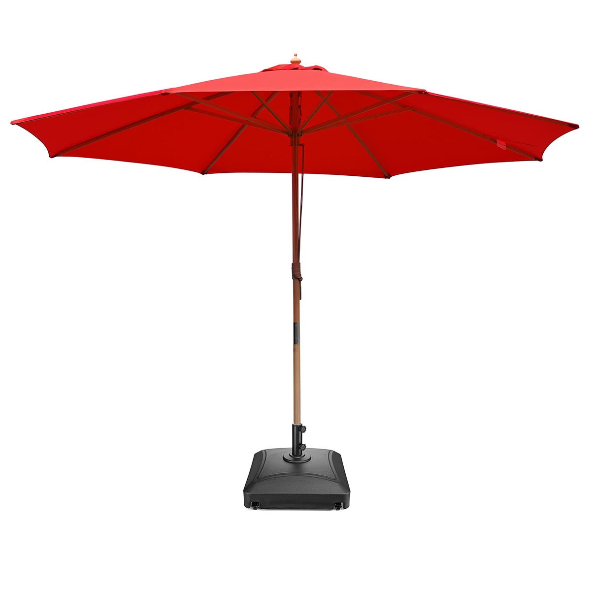13ft 8-Rib Wooden Patio Umbrella with Heavy Duty Stand - Outdoor Market Umbrella for Garden, Poolside, Deck & Backyard Relaxation
