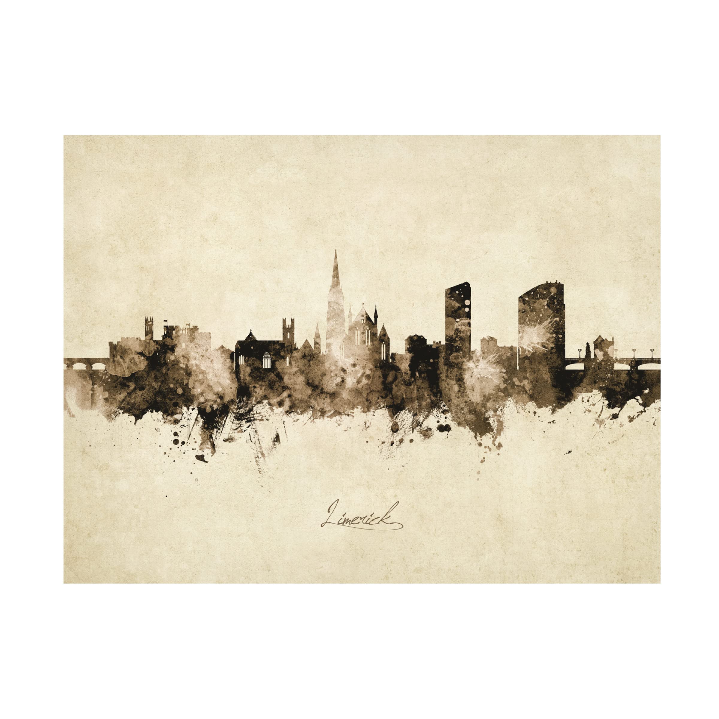 Michael Tompsett Limerick Ireland Skyline Vintage Canvas Art Print - Irish Landscape Wall Decor for Living Room, Bedroom & Office