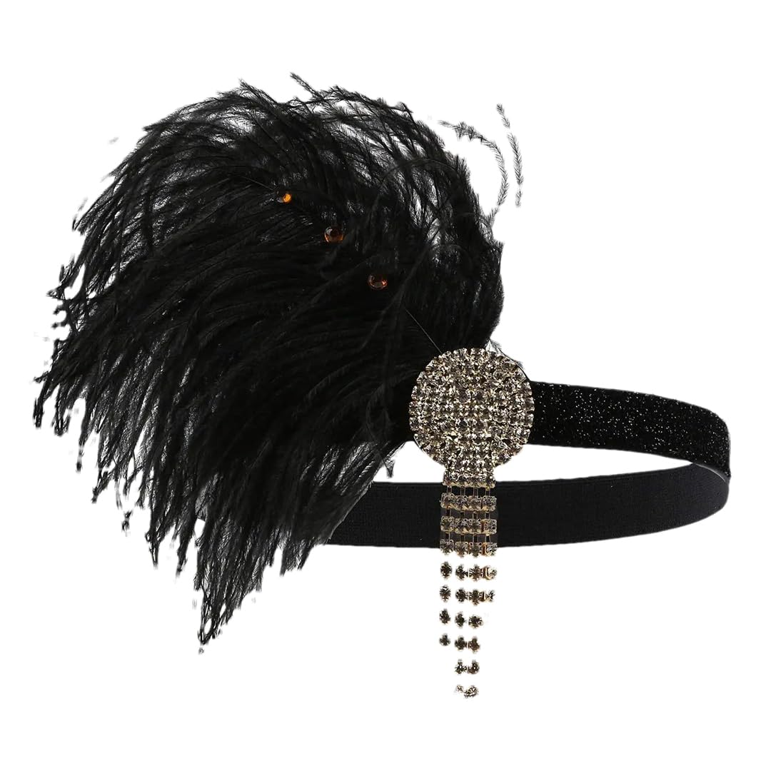 1920s Vintage Feather Hair Band - Flapper Party Headpiece, Indian Inspired Hair Accessories for Women | Perfect for Gatsby Themed Parties, Halloween Costumes & Boho Fashion