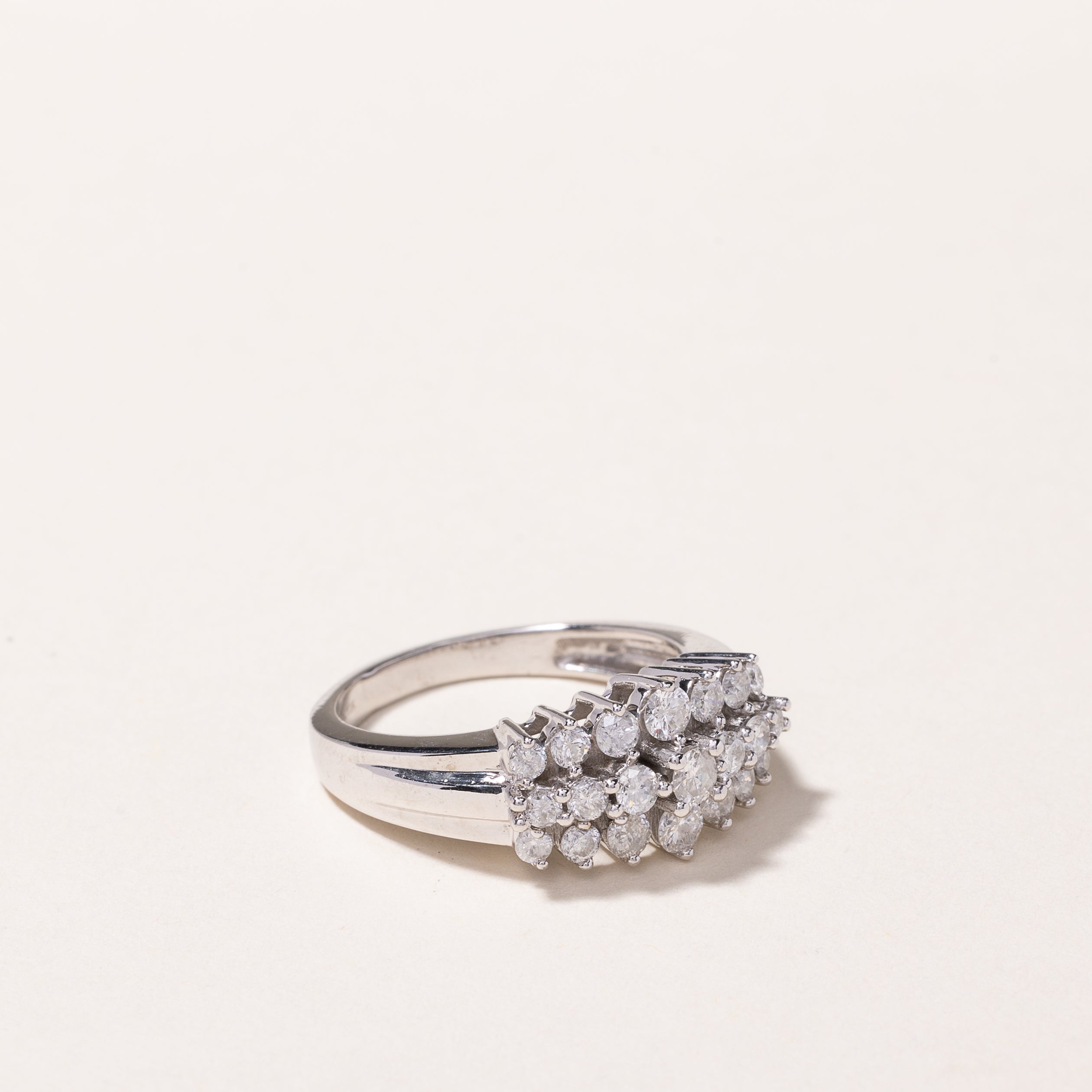 10K White Gold Triple Row Diamond Ring for Women | 1.00ctw Total Weight | Size 7.5 | Wedding, Engagement, Anniversary Gift for Her | Perfect for Bridal Jewelry & Special Occasions