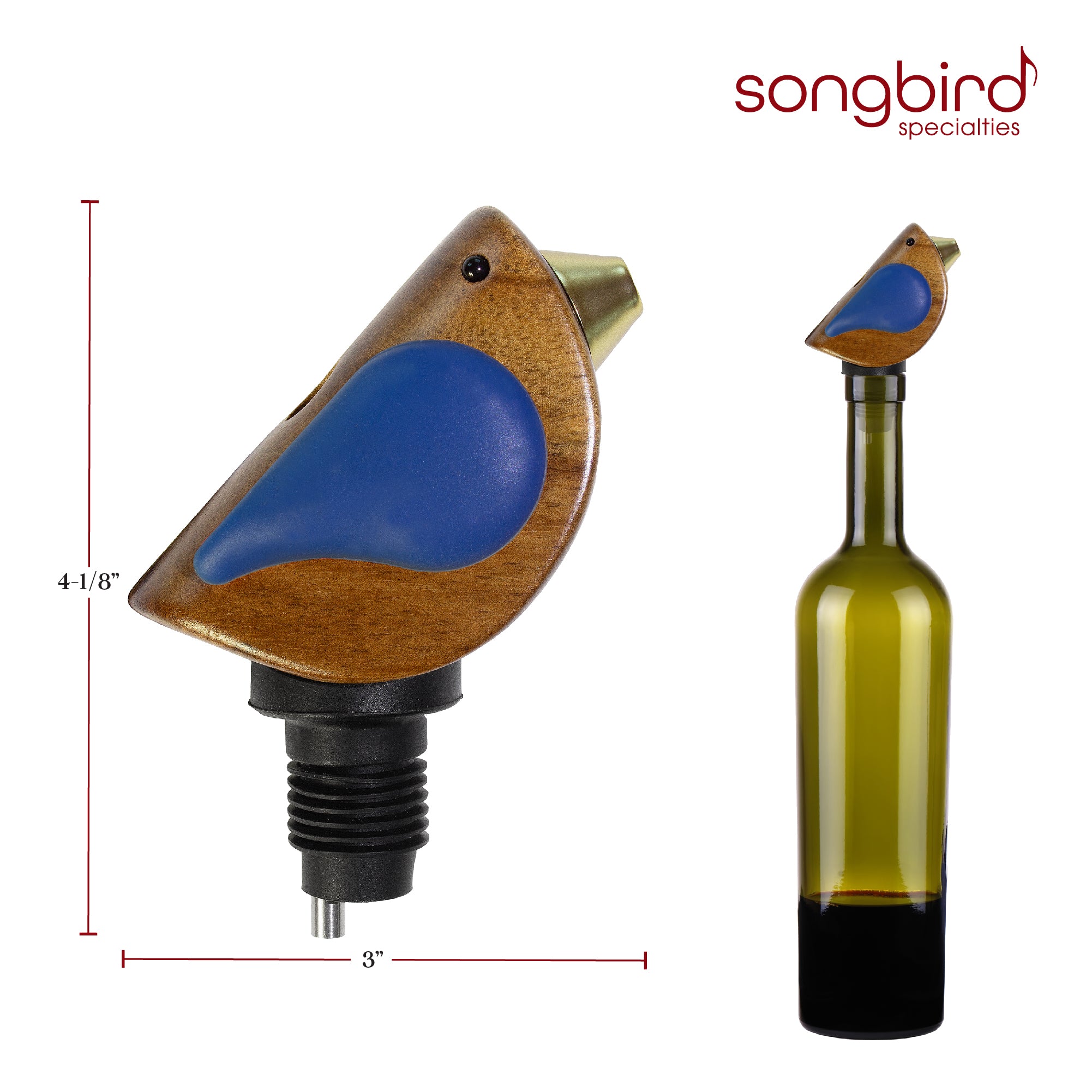 Songbird Specialties® Blue Bottle Pourer - Premium Liquor & Wine Dispenser for Home Bar, Kitchen, and Party Use