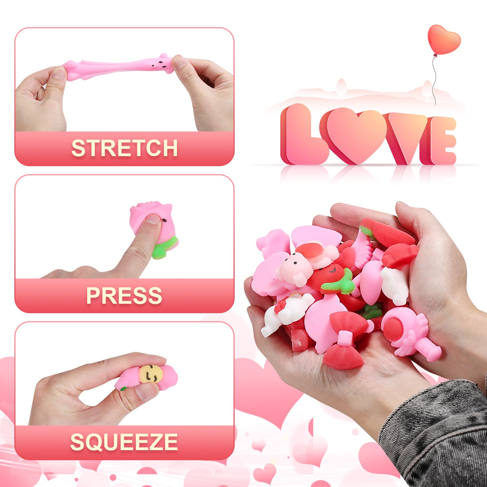 2025 Kawaii Squishy Toys 32 Pack - Valentine's Day Gifts & Stress Relievers for Parties