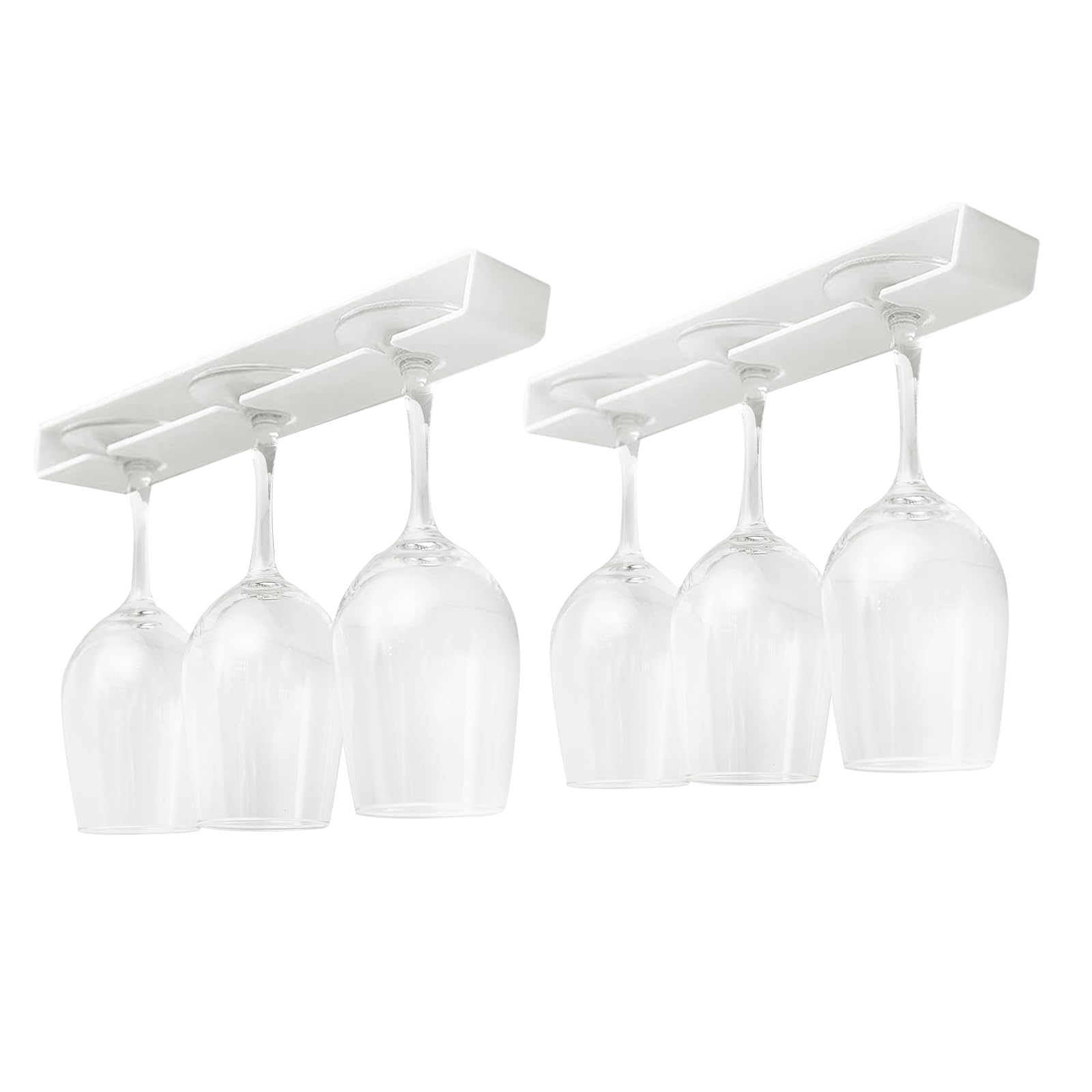 Stemware Rack Organizer - 2 Pack No Drill Wine Glass Holder Under Cabinet, Hanging Stemware Rack for Bar & Kitchen (Classic White) - Perfect for Wine Storage, Party Serving & Small Space Organization
