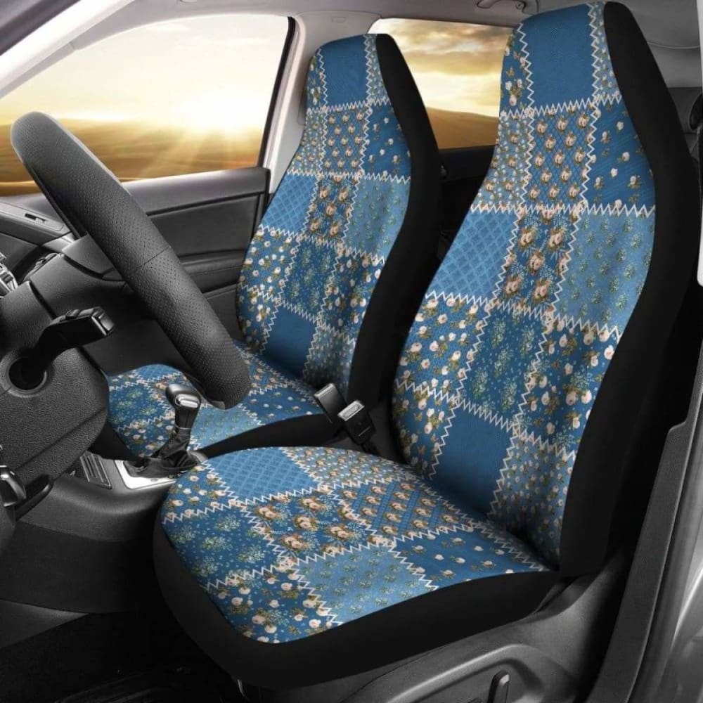 Blue Shabby Chic Patchwork Style Car Seat Covers - Vintage Floral Design for Cars, SUVs & Trucks - Perfect for Boho Home Decor & Road Trips
