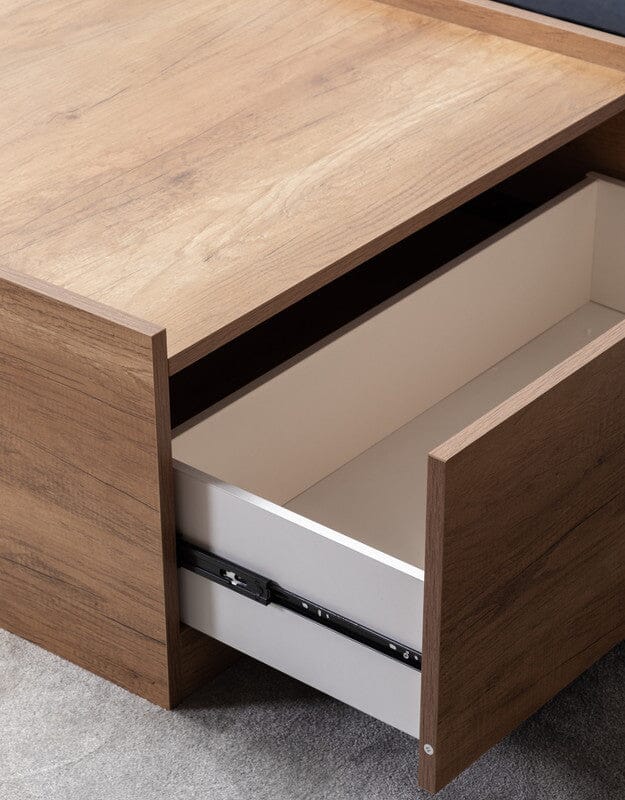 Eleanor Light Brown Wood Finish Coffee Table with 2 Handleless Drawers - Modern Living Room Furniture for Small Spaces, Home Decor & Apartment Essentials