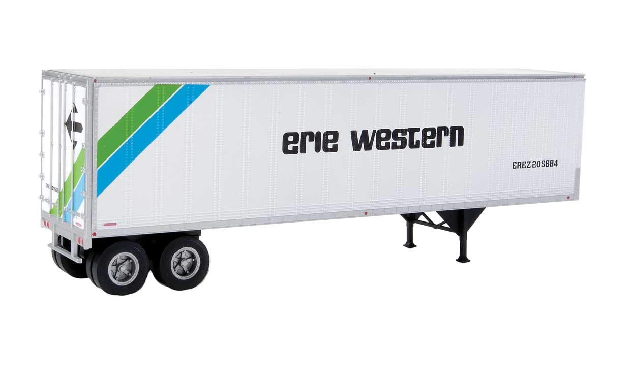 Walthers HO Scale 40' Trailmobile Trailer 2-Pack Erie Western (White/Black/Blue) - Model Train Accessories for Railroad Scenery & Diorama Displays