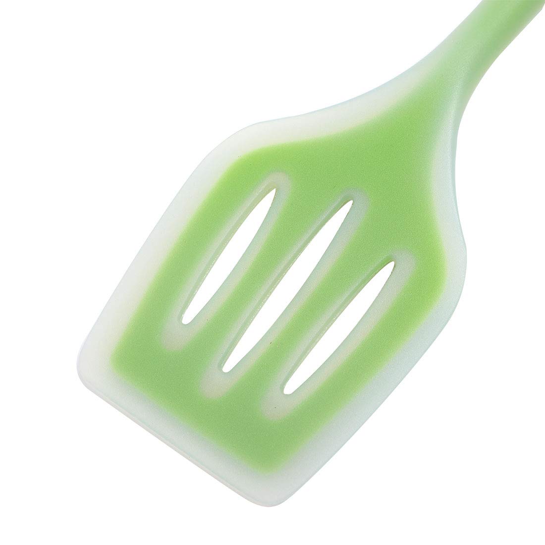 uxcell Heat-Resistant Silicone Egg Pancake Turner Spatula - Slotted Design, Green & Clear - Perfect for Non-Stick Pans, Breakfast Cooking & Baking
