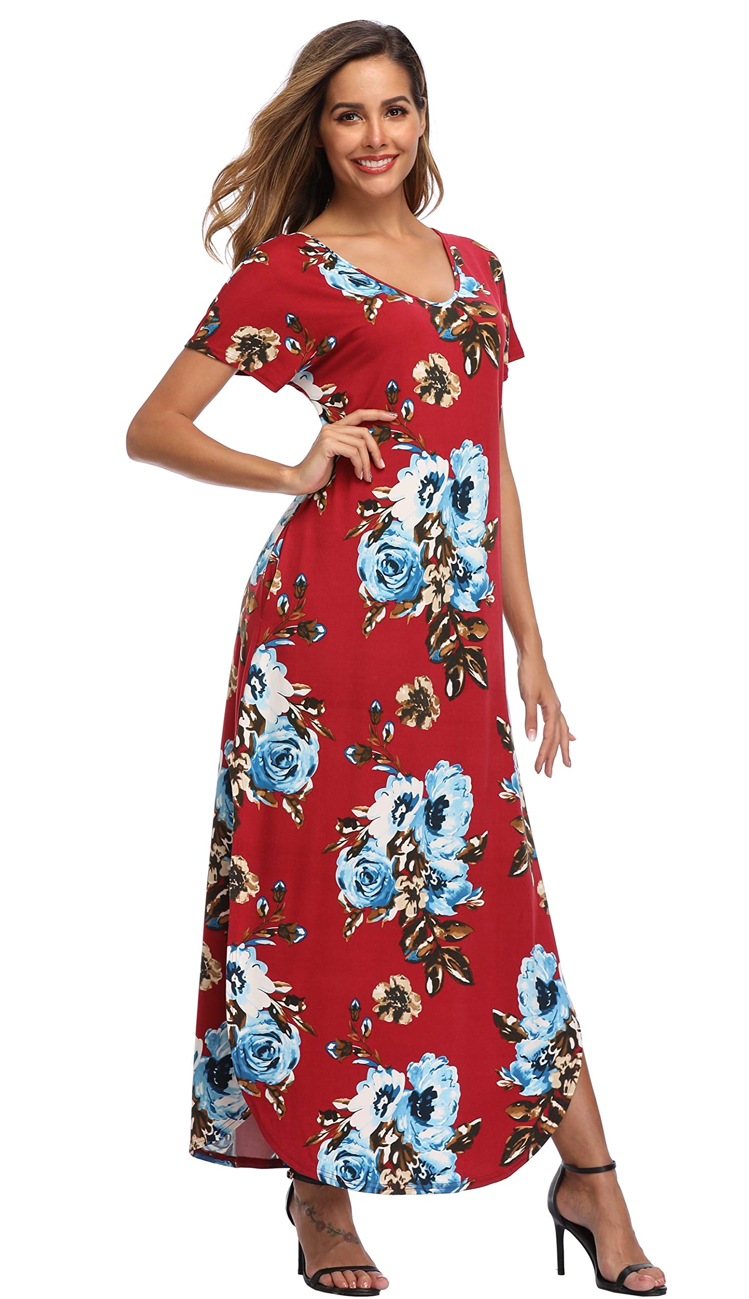 Floral Print Women's Maxi Dress - Long Casual Summer Beach Dress with Pockets | Perfect for Beach Vacations, Pool Parties & Outdoor Events