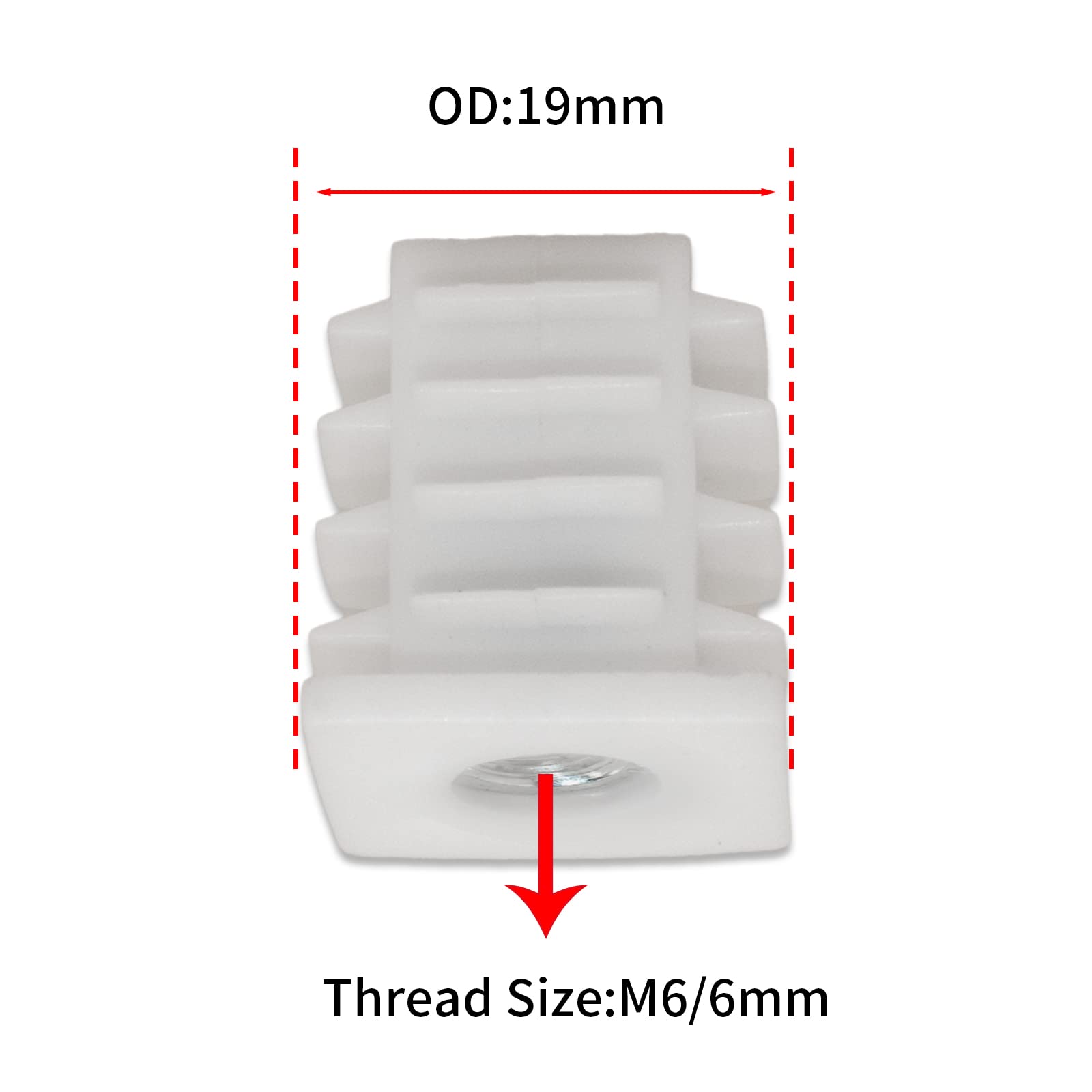 16 Pack M6 Thread Plastic Leveling Feet - 19x19mm (3/4