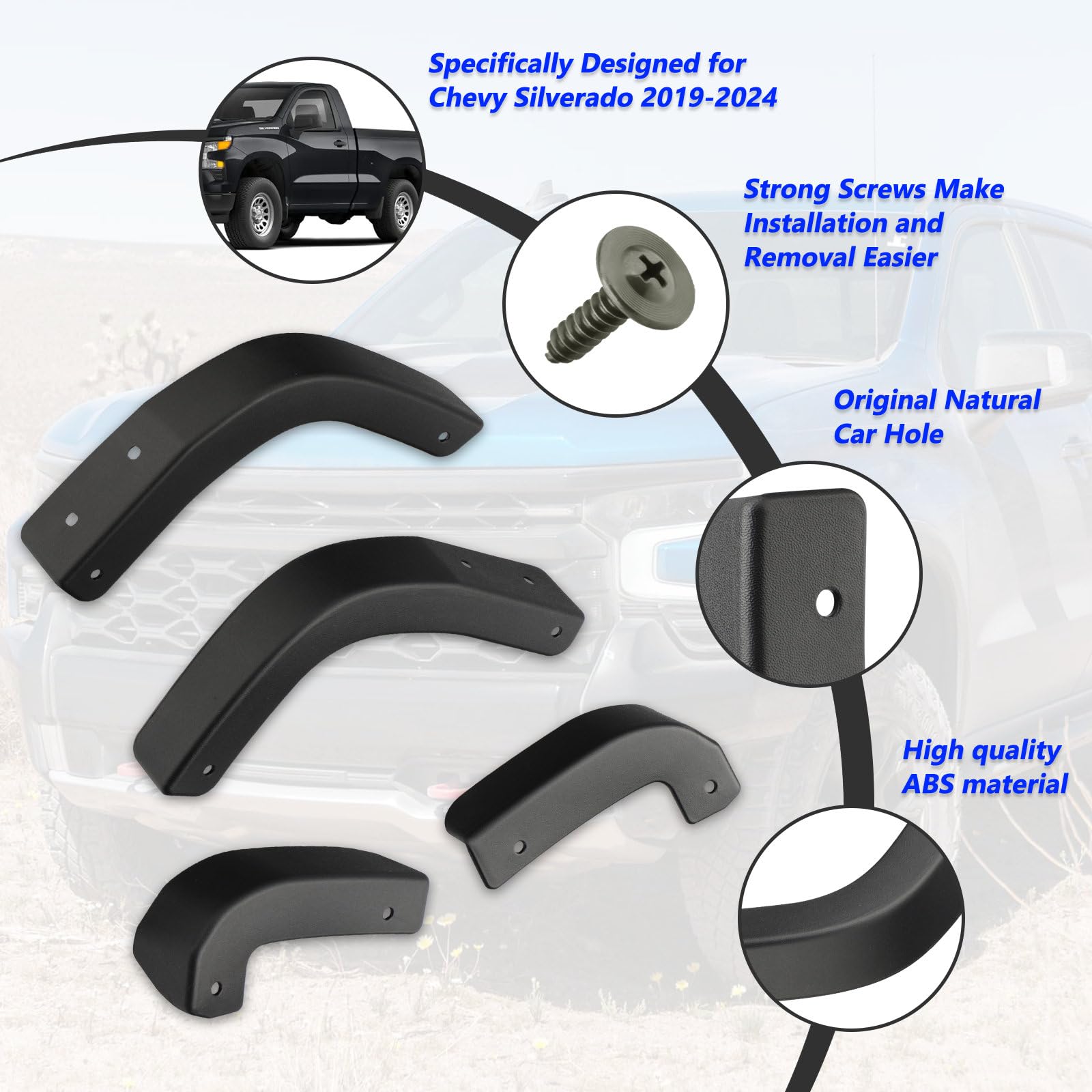 Mud Flap Delete Kit for Chevy Silverado 1500 (2019-2025) | Mud Guards Removal Accessories | Off-Road & Custom Truck Modification Upgrade