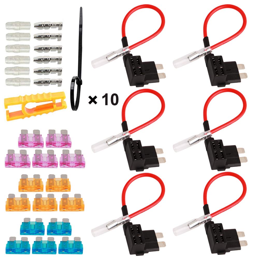 GTIWUNG 32V Standard Fuse Holder - Car Add-A-Circuit Fuse Tap with Wire Harness, Piggy Back Blade Fuse Connector, ACU Medium Fuse Tap with 3A/5A/15A Fuses & Fuse Puller (6-Pack) - Perfect for Automotive Electrical Upgrades, DIY Car Modifications & Vehicle Accessory Installations