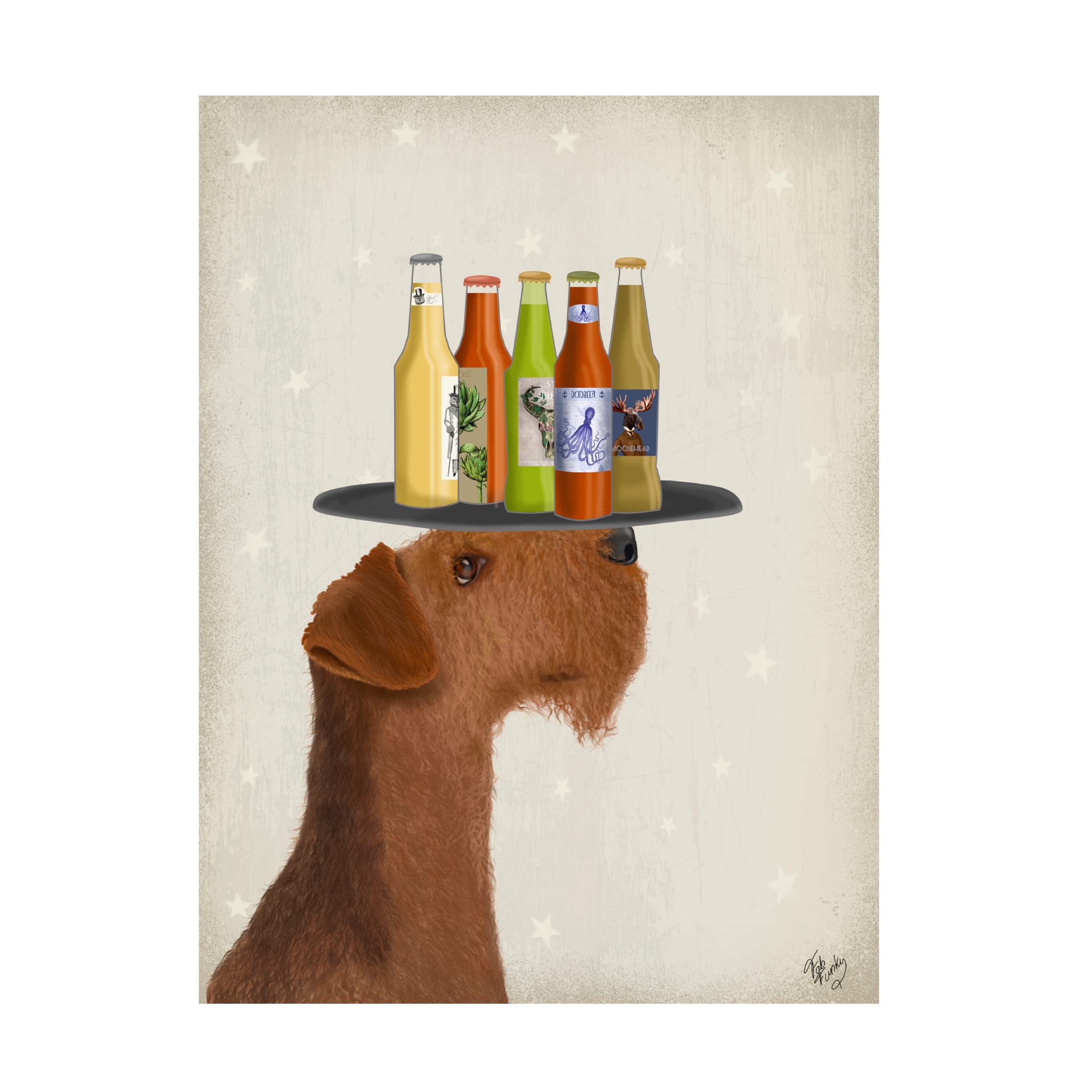 Fab Funky 'Airedale Beer Lover' Canvas Wall Art - Handmade Dog & Beer Painting for Home Bar Decor, Man Cave, or Pub Wall Art - Perfect Gift for Beer Enthusiasts & Dog Lovers