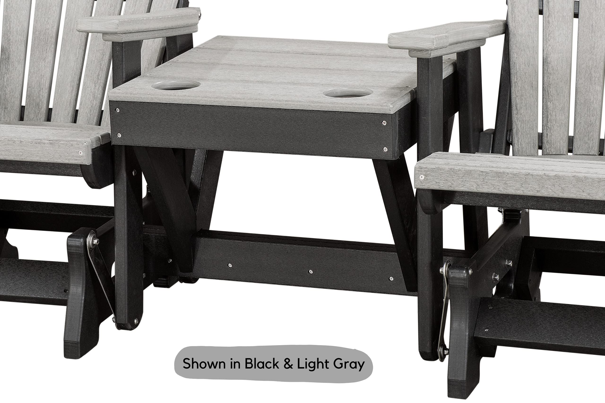 Double Poly Adirondack Glider Patio Chairs with Center Table - White & Aruba Blue - Outdoor Slat Fan Back Furniture for Garden, Deck, Poolside Relaxation