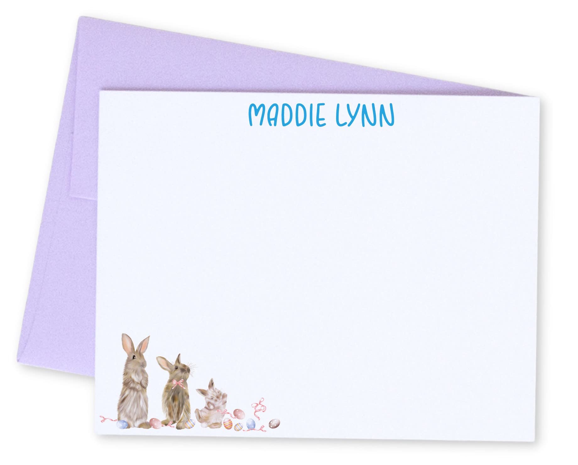 Personalized Easter Bunny Stationery Set - A2 Flat Cards with Envelopes | Custom Quantity & Colors | Easter Egg Themed Gift for Kids & Girls | Perfect for Easter Thank You Notes, Party Invitations & Holiday Greetings