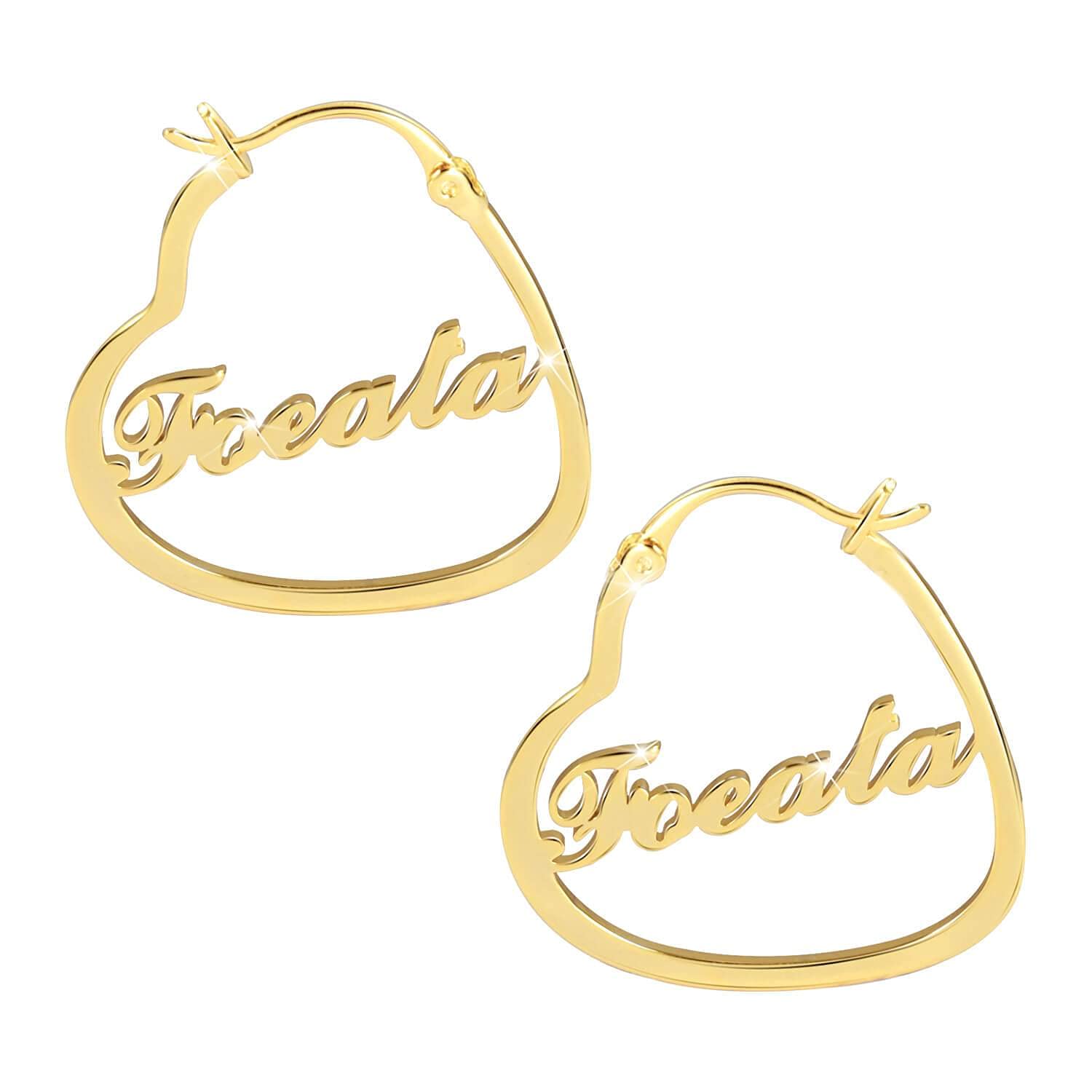 Personalized 10K 14K 18K Solid Gold Name Hoop Earrings for Women - Custom Heart & Round Name Jewelry - 6 Unique Styles - Perfect Gift for Her - Birthday, Anniversary, Valentine's Day, Wedding, Mother's Day