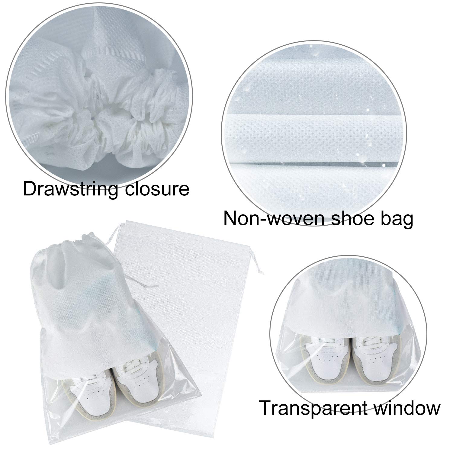 6 Pcs Travel Shoe Bags - Breathable Drawstring Shoe Storage Pouches for Packing & Organization (White) - Perfect for Gym, Vacation & Sports Equipment Storage