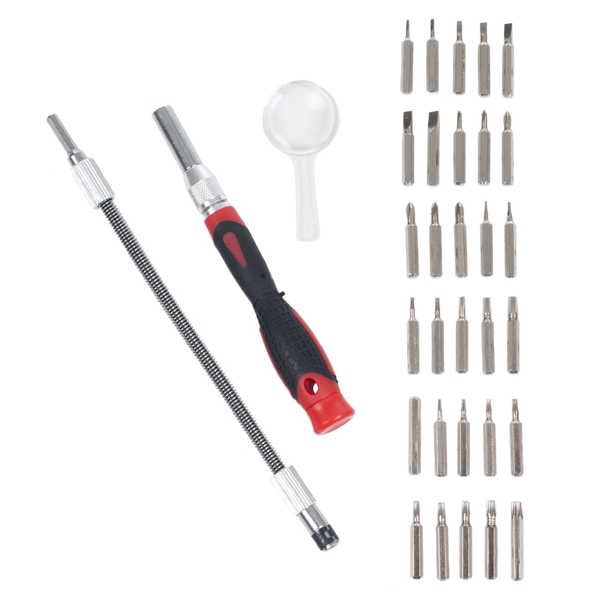 Stalwart 30-Piece Precision Screwdriver Set with Flexible Shaft & Magnifying Glass - Professional Electronics Repair Tools for Phones, Laptops, Watches - Complete Home & DIY Tool Kit in Durable Case