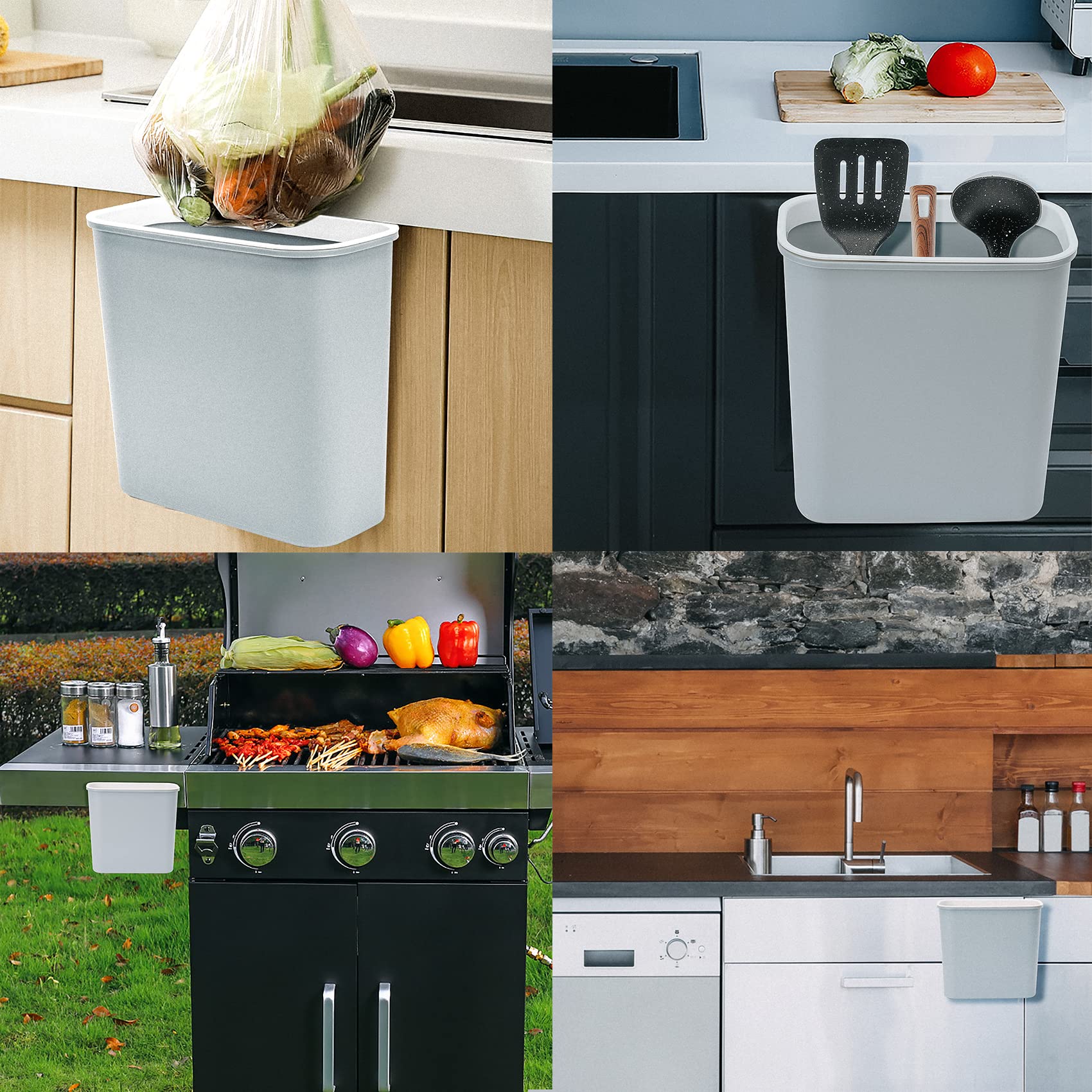 Skyflame Magnetic Hanging Trash Can - 2.1 Gallon Plastic Garbage Bin with Multi-Function Hook for Kitchen, Bedroom, Bathroom, Camping & BBQ Grills - Perfect for Organizing Utensils, Small Trash & Outdoor Cooking Accessories