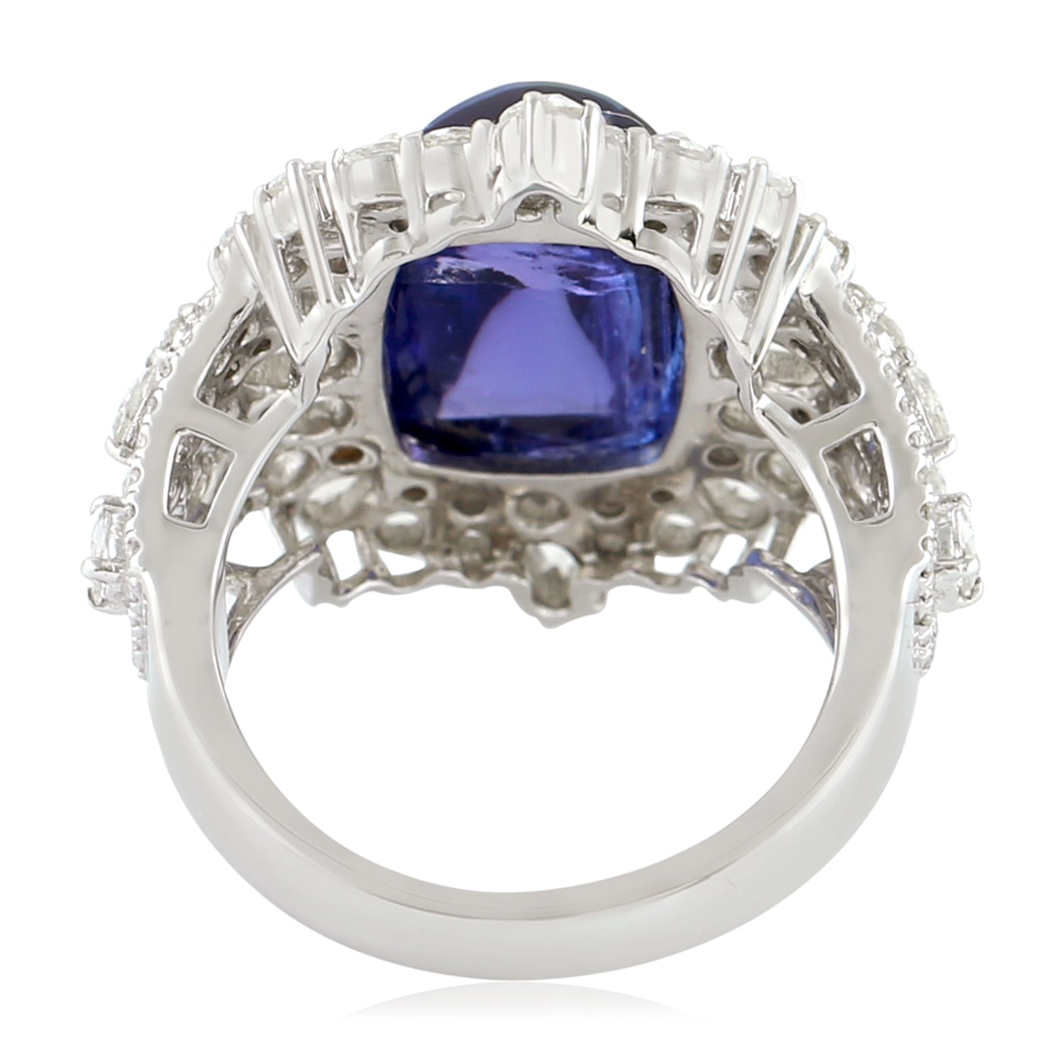 Exquisite 18K White Gold Cushion Cut Tanzanite & Rose Diamond Cocktail Ring for Women | Elegant Evening Wear & Special Occasion Jewelry Gift
