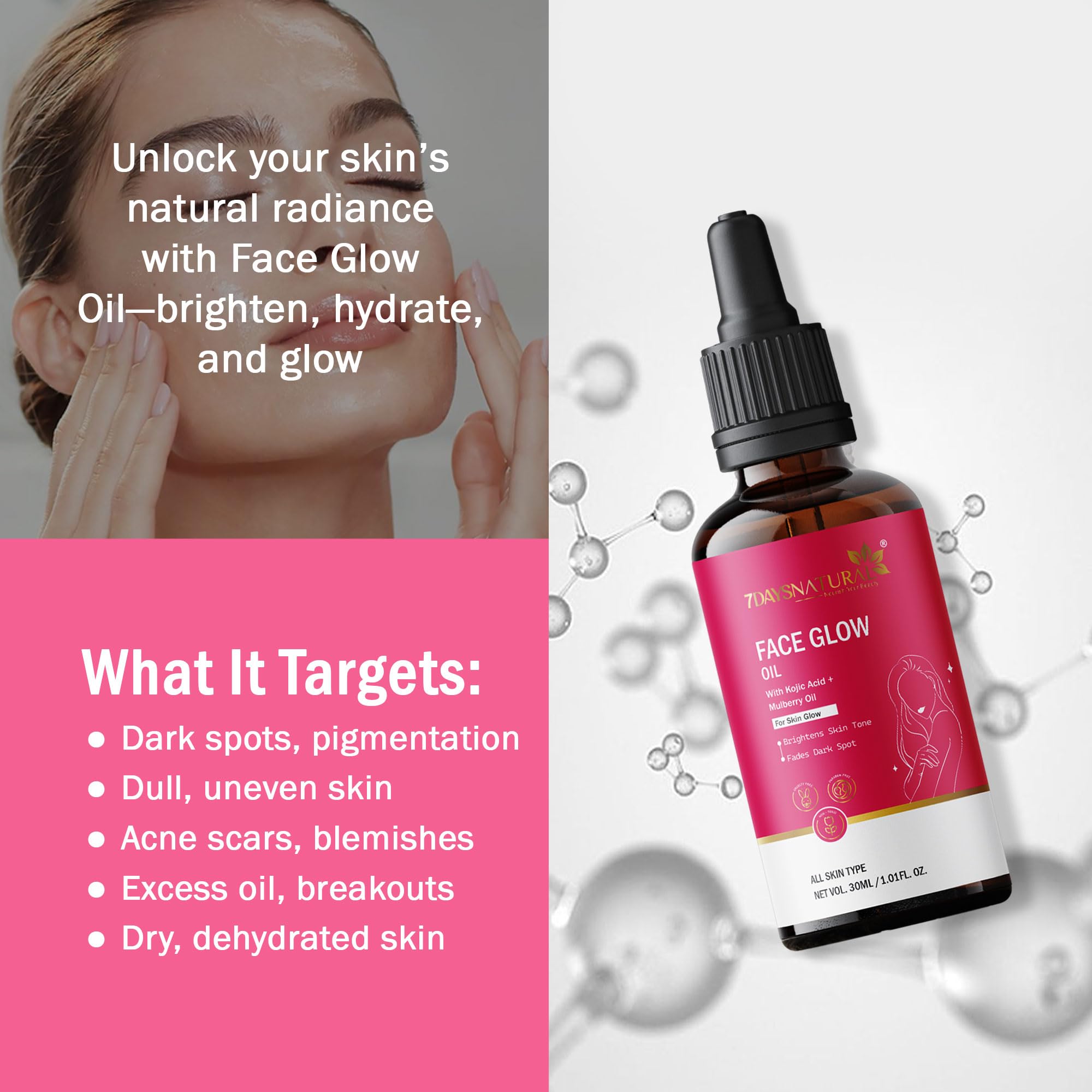 7 Days Face Glow Skin Brightening Face Oil - 30ml Vitamin C Serum for Glowing, Dull & Damaged Skin Repair | Hydrating Facial Treatment for Day & Night Use | Perfect for Dry Skin & Anti-Aging Care