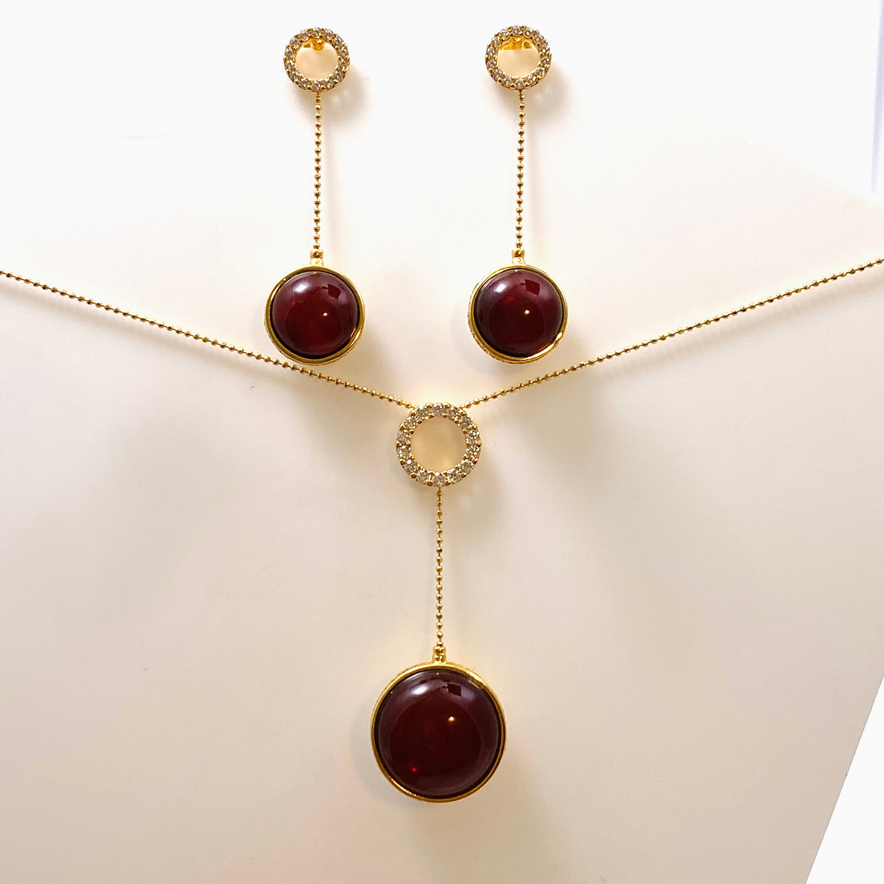 Baltic Amber Round Double Sided 18K Gold Plated Earrings with CZ Accents AMB288 - Elegant Jewelry for Women, Perfect for Weddings, Parties & Special Occasions
