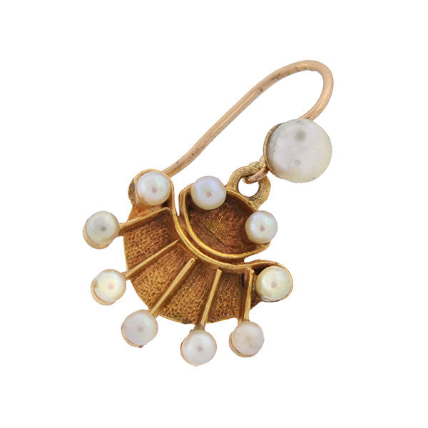 Vintage 14K Gold Pearl Fan Earrings - Elegant Dangle Earrings for Women - Perfect for Weddings, Parties & Special Occasions