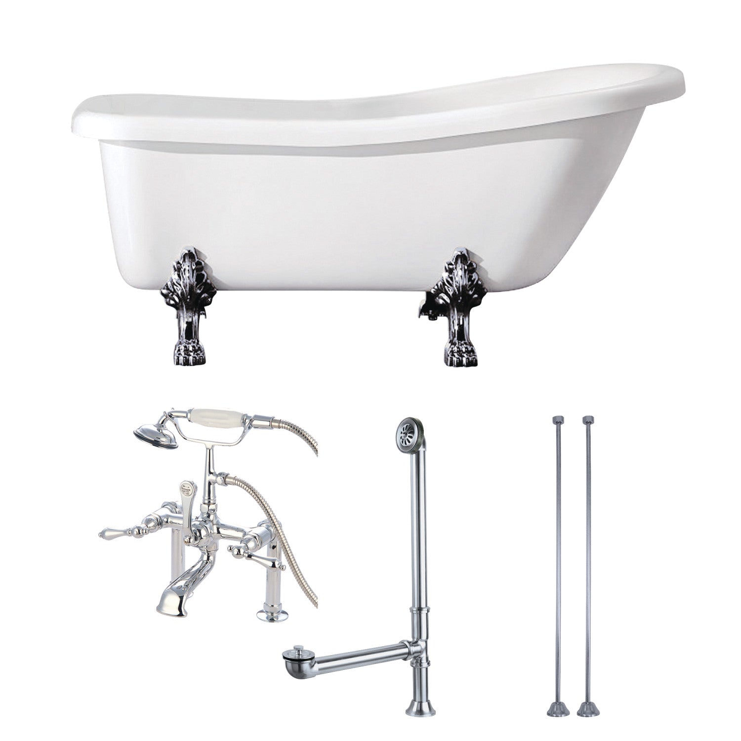 Aqua Eden 67-Inch Acrylic Oval Clawfoot Bathtub with Faucet - Glossy White & Polished Chrome - Freestanding Soaking Tub for Bathroom Luxury - Includes Drain & Supply Lines - Perfect for Spa-Like Relaxation at Home