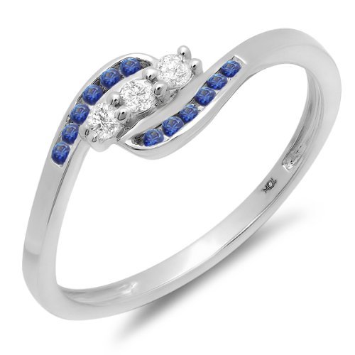 Dazzlingrock Collection 10K Solid White Gold Round Blue Sapphire & White Diamond Women's Anniversary Promise Wedding Ring - Perfect for Engagement, Proposal, and Special Occasions