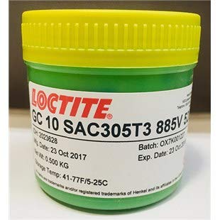 Loctite IDH 2023628 GC 10 No-Clean SAC305 Solder Paste - 500g Jar with T3 Temperature Stability for Electronics Assembly & PCB Repair