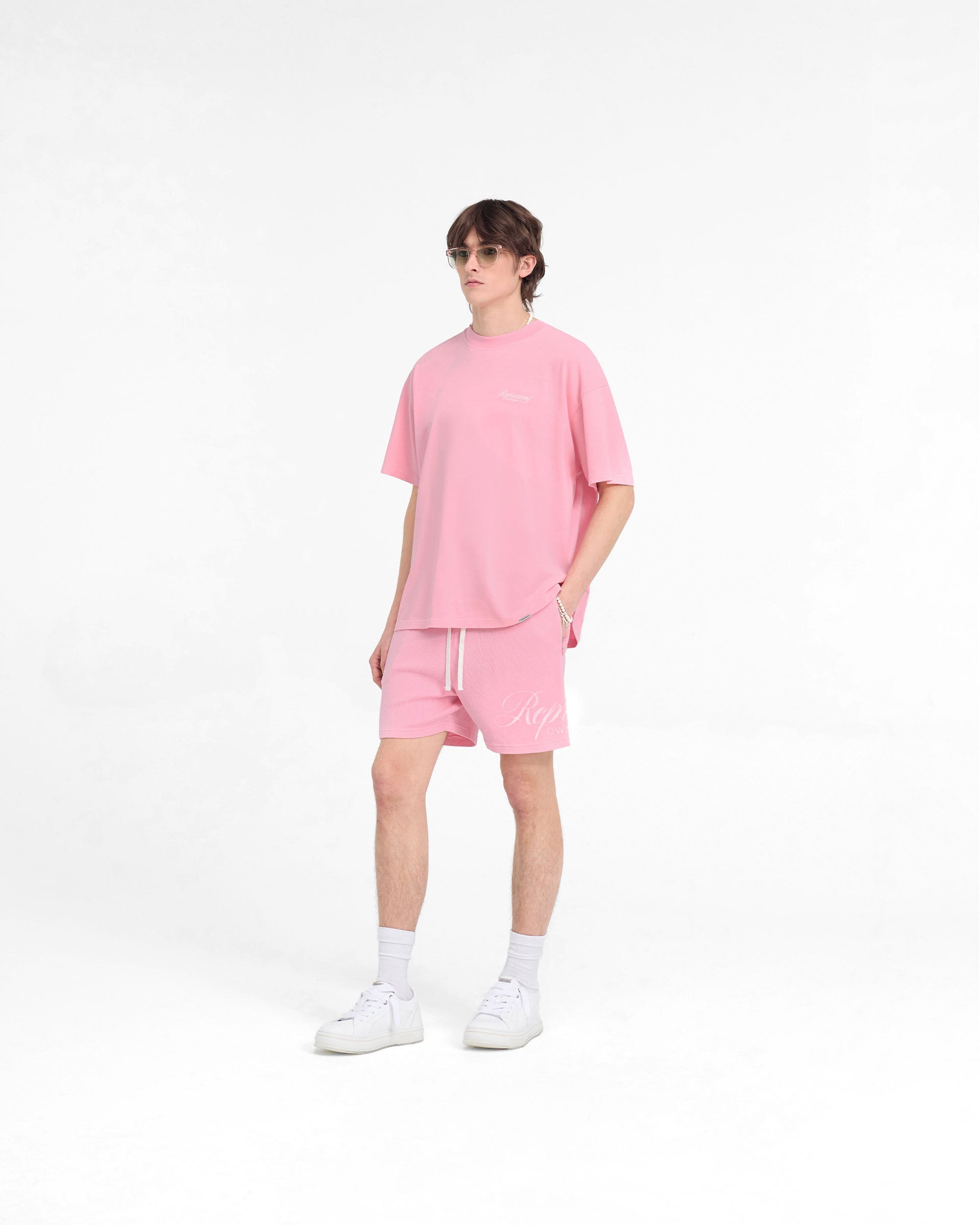 Represent Owners Club Script Mesh Shorts for Women - Pink Athletic Shorts for Running, Gym, and Casual Wear