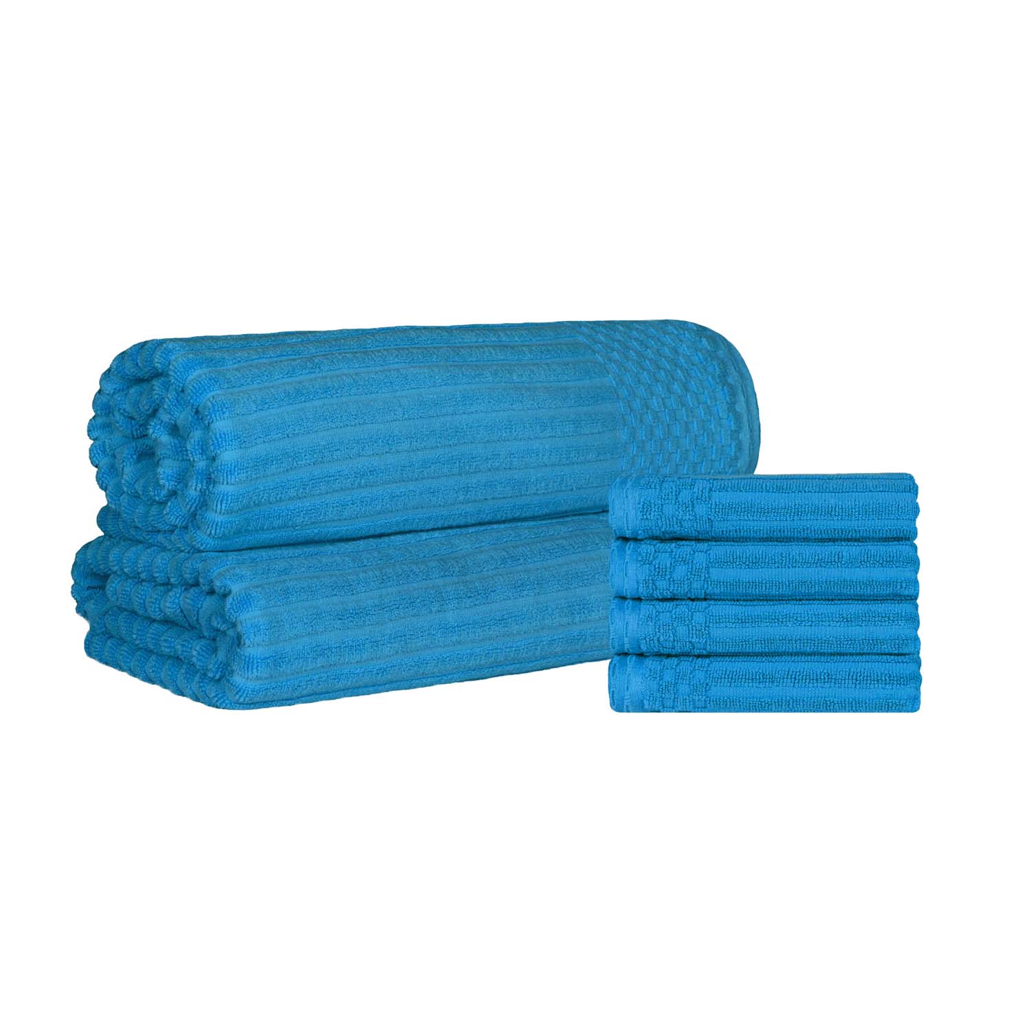 Premium Soho Ribbed Textured Cotton Hand Towels & Bath Sheets Set - Ultra Absorbent, Soft & Quick-Drying - Perfect for Bathroom, Spa, Gym & Guest Use