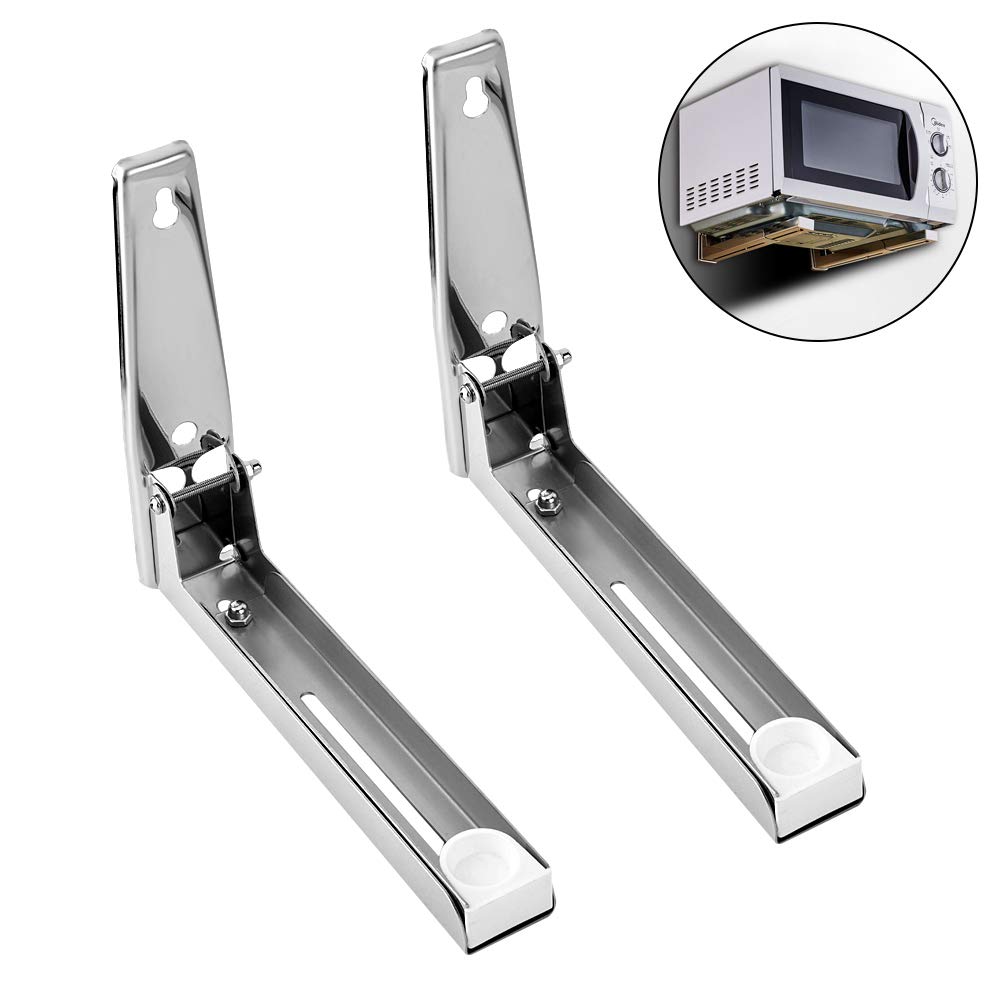 Stainless Steel Foldable Microwave Oven Rack - Universal Wall Mounted Shelf Bracket for Kitchen Space Saving | Perfect for Small Apartments, Dorms & RVs