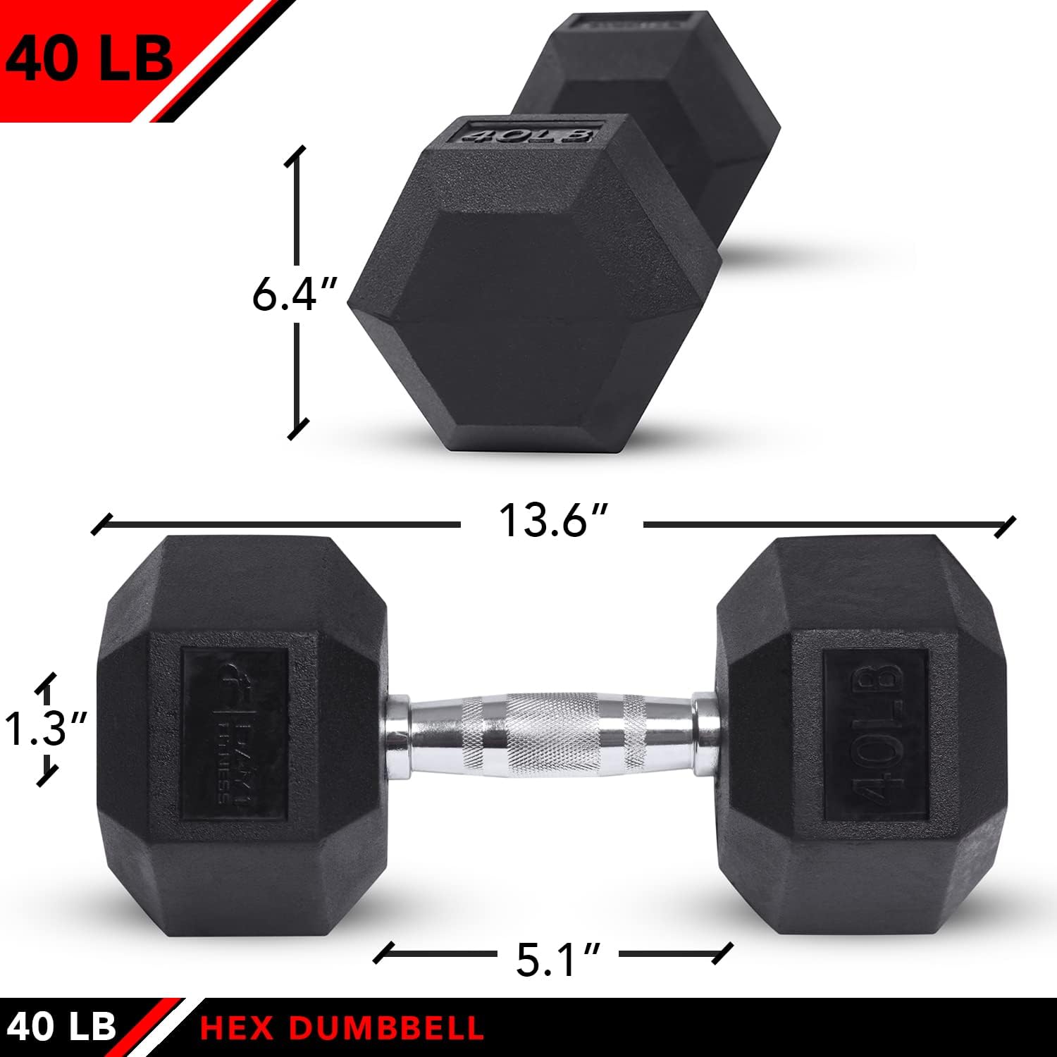 JFIT Rubber Hex Dumbbell Set - 15 Sizes (4-50lbs) with Single/Pair Options - Non-Rolling Hexagonal Design for Safe Strength Training - Perfect for Home Gym, CrossFit, Physical Therapy & Muscle Building