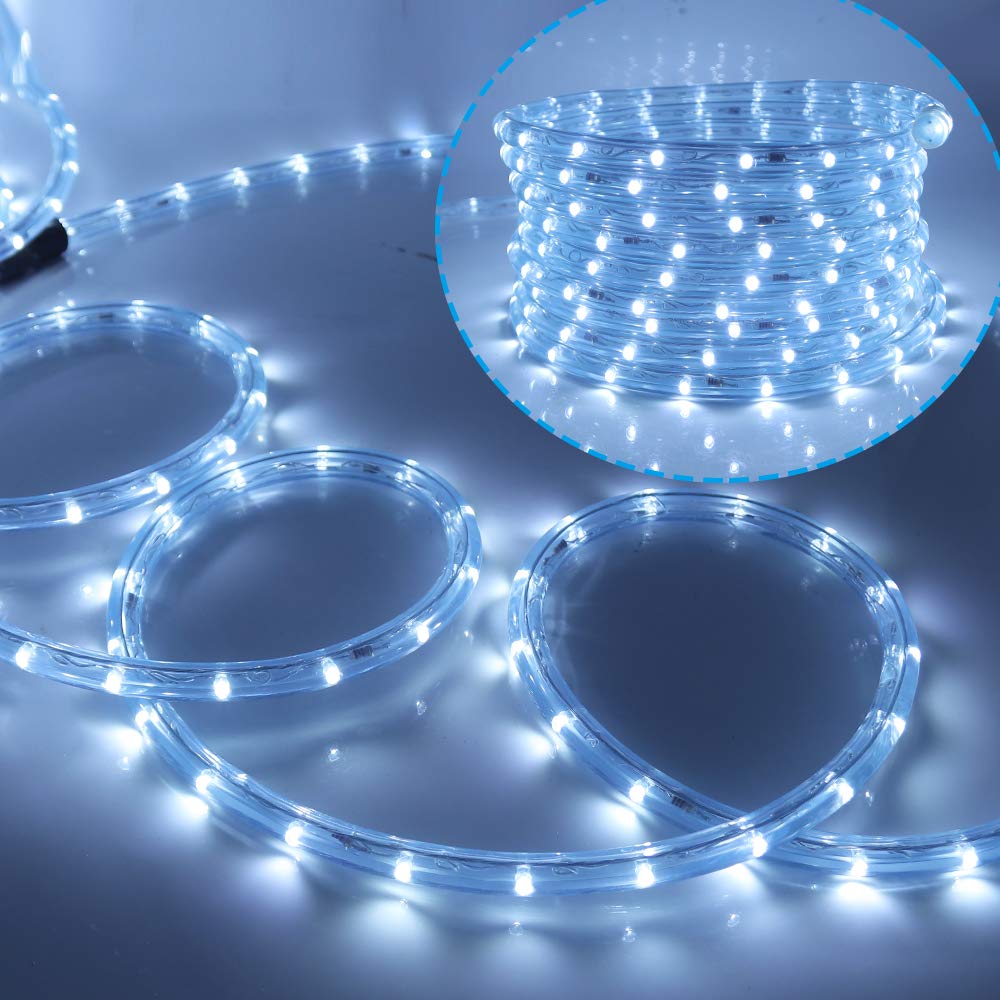 XUNATA 63ft LED Rope Lights - 6500K Daylight White Waterproof LED Strip Lights with 8 Modes (Flickering/Fading), Connectable for Indoor & Outdoor Use - Perfect for Home Decoration, Parties, Christmas, Garden, and Patio Lighting